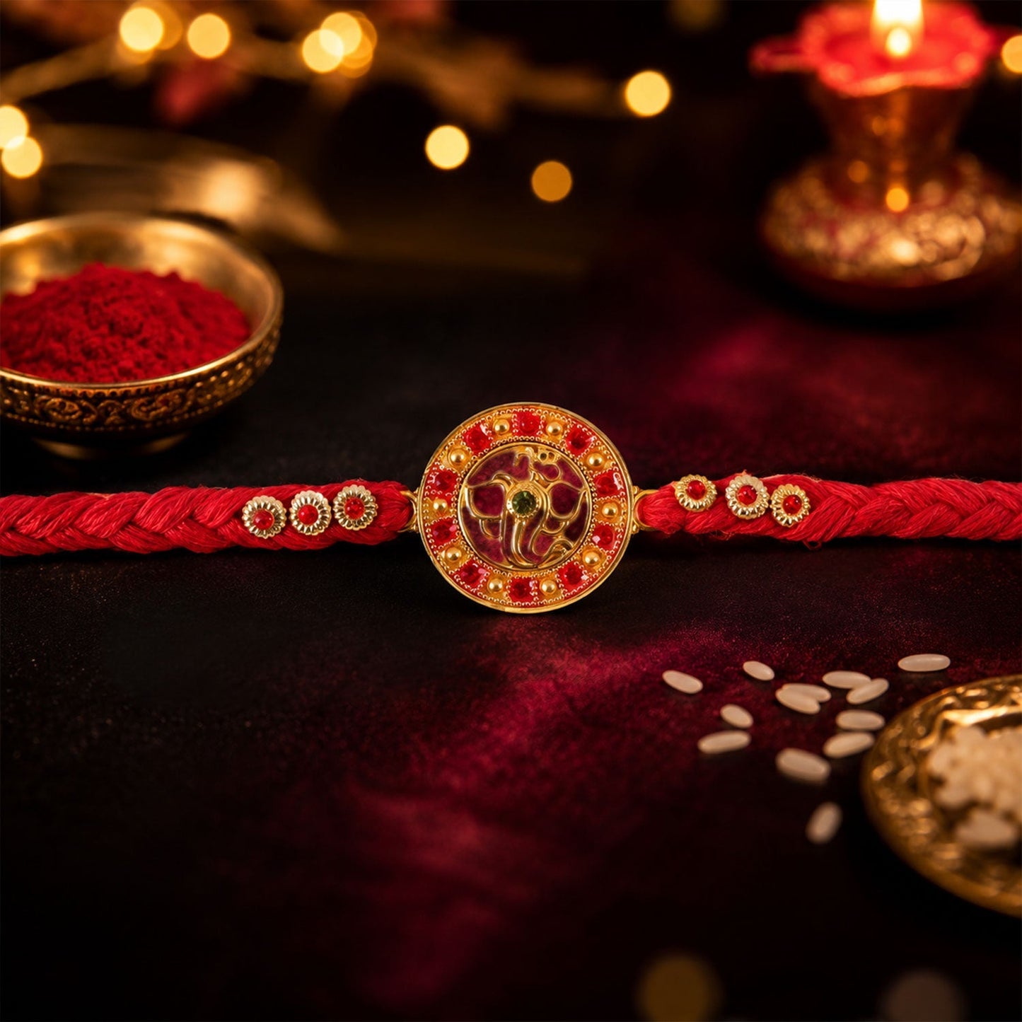 Stylish traditional brother Rakhi featuring a Ganesha motif