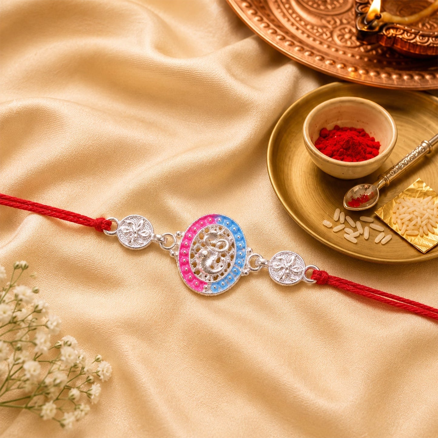 Beautiful Silver Enamel Rakhi for Raksha Bandhan, perfect for brothers