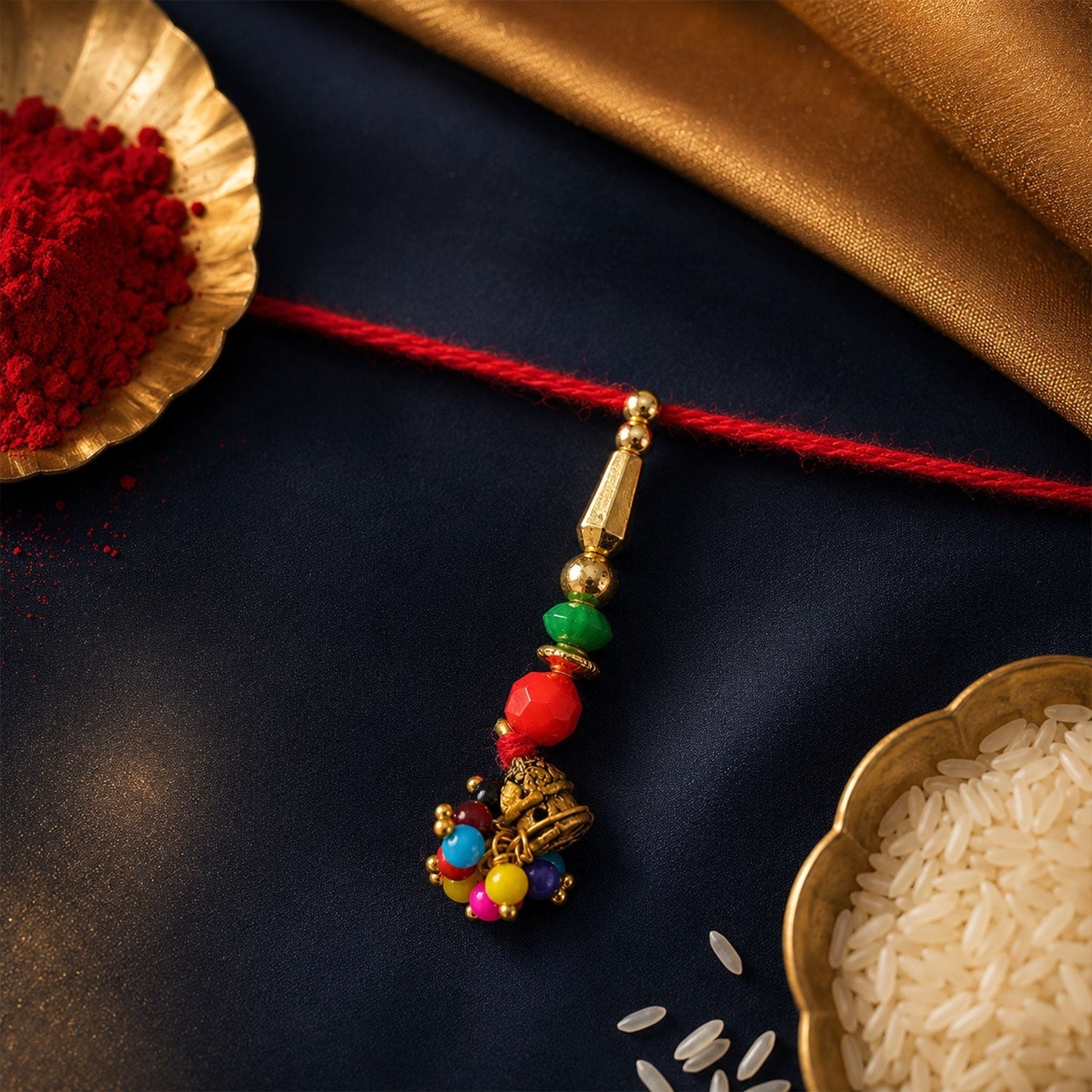 Bright and stylish traditional rakhi with colourful beads for siblings
