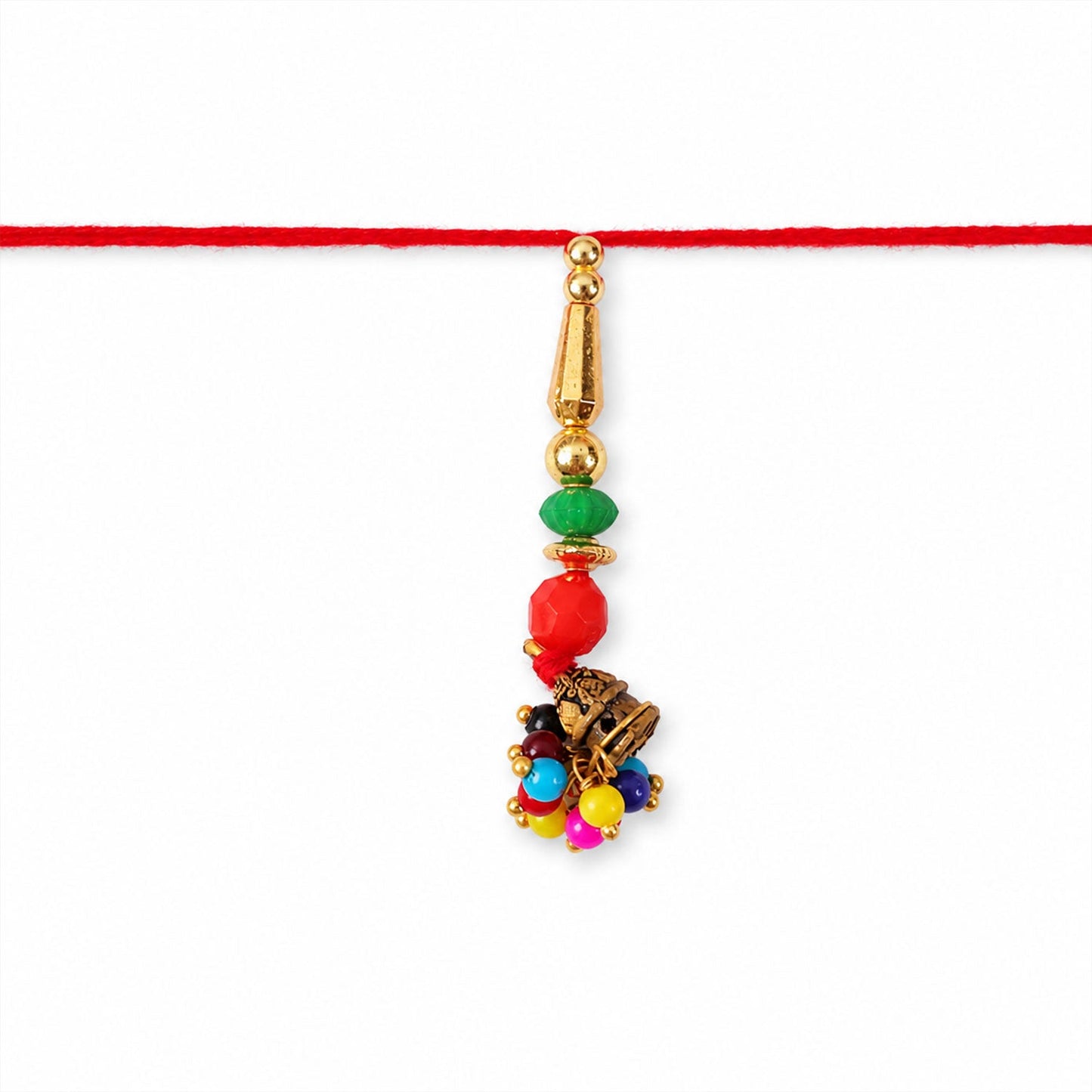Vibrant bead charm rakhi with festive appeal for Raksha Bandhan