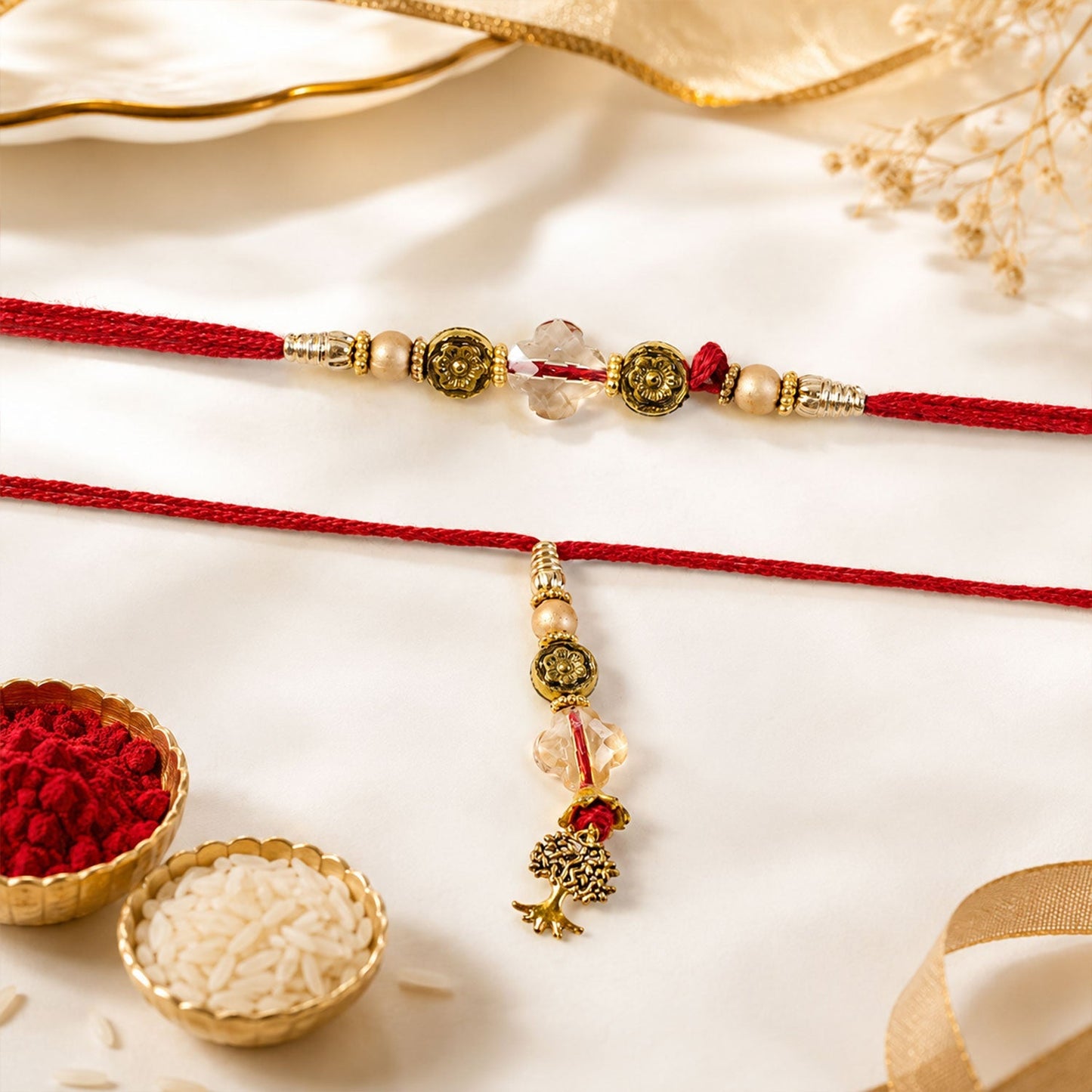 Decorative beads Bhabhi Rakhi with traditional motifs for Raksha Bandhan