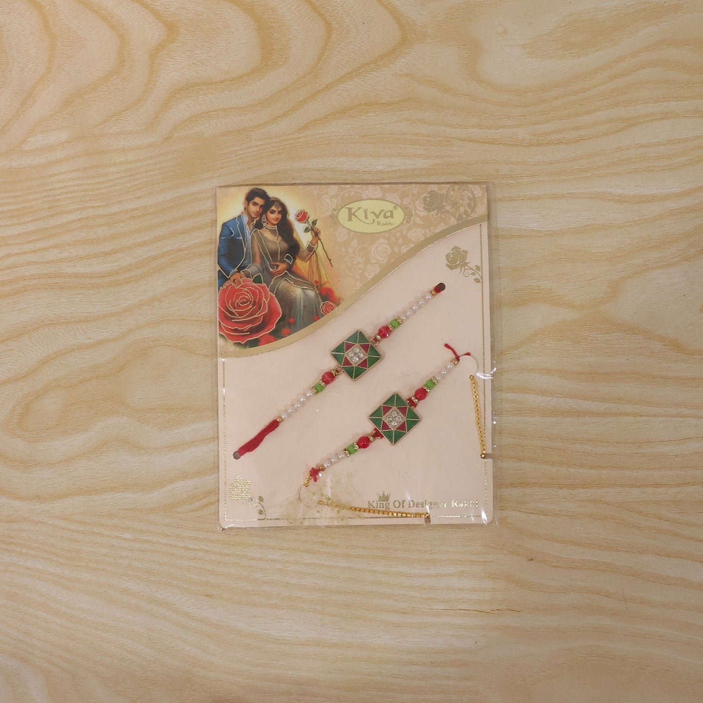 Colourful Red Green meenakari Bhabhi Lumba Rakhi perfect for Raksha Bandhan celebrations