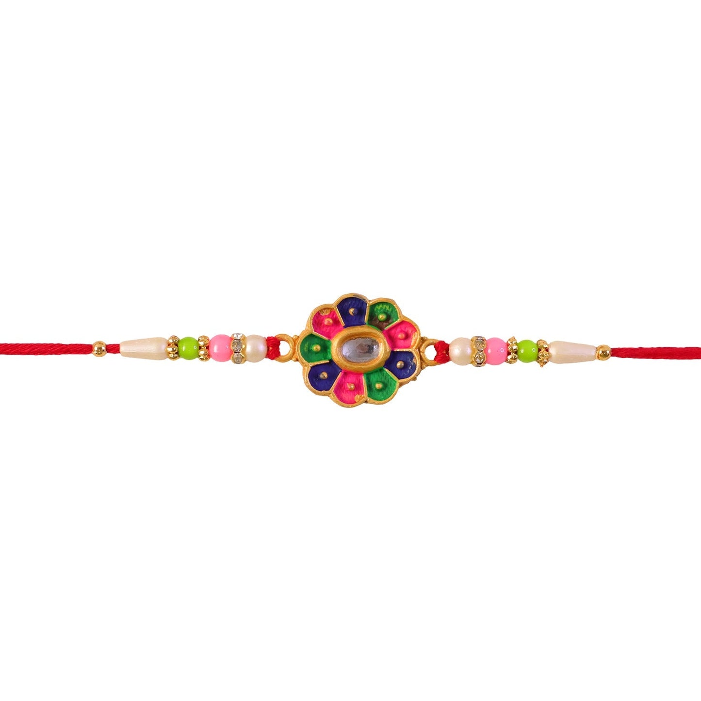 Traditional multicolor floral rakhi with thread