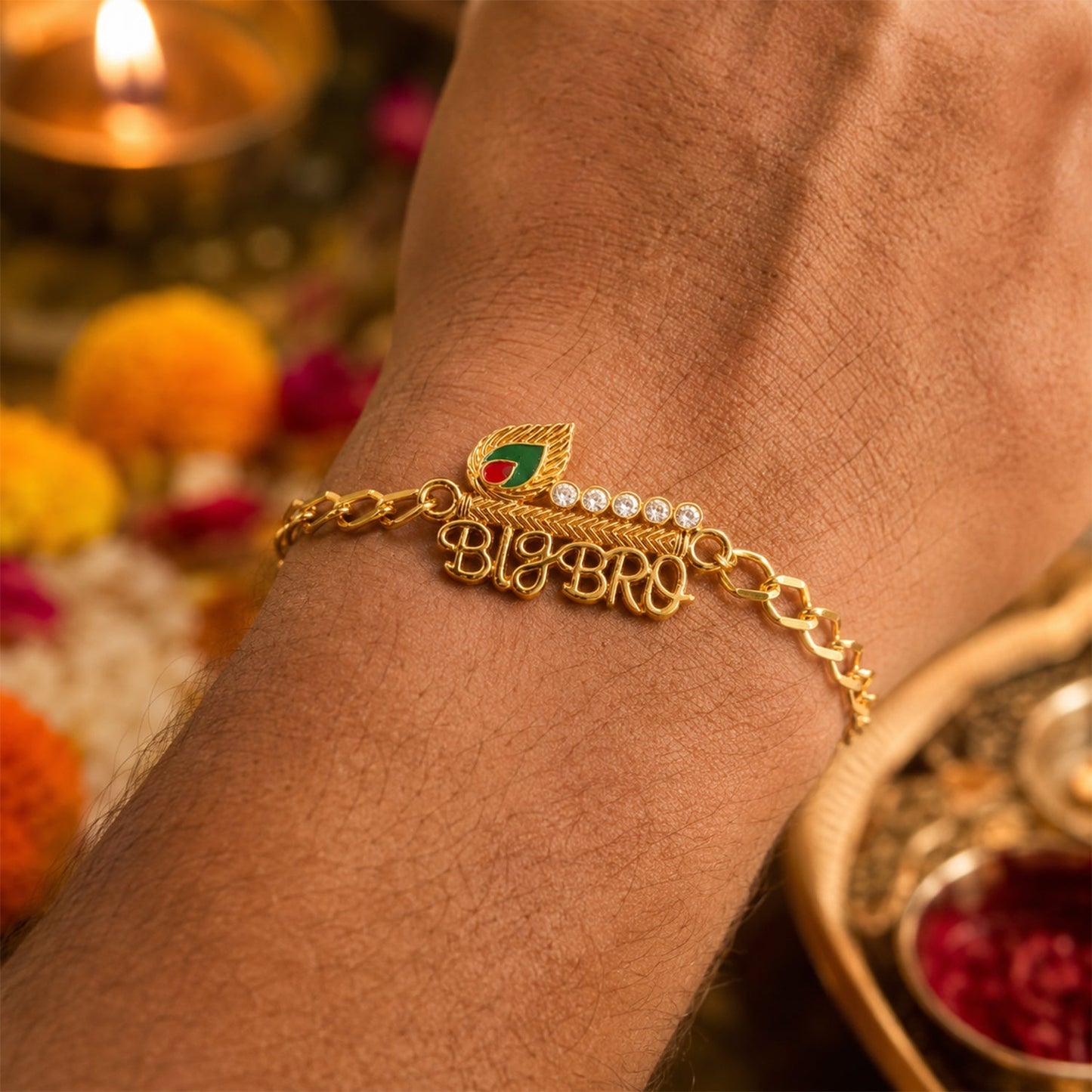 Traditional and modern styled gold-tone Rakhi bracelet