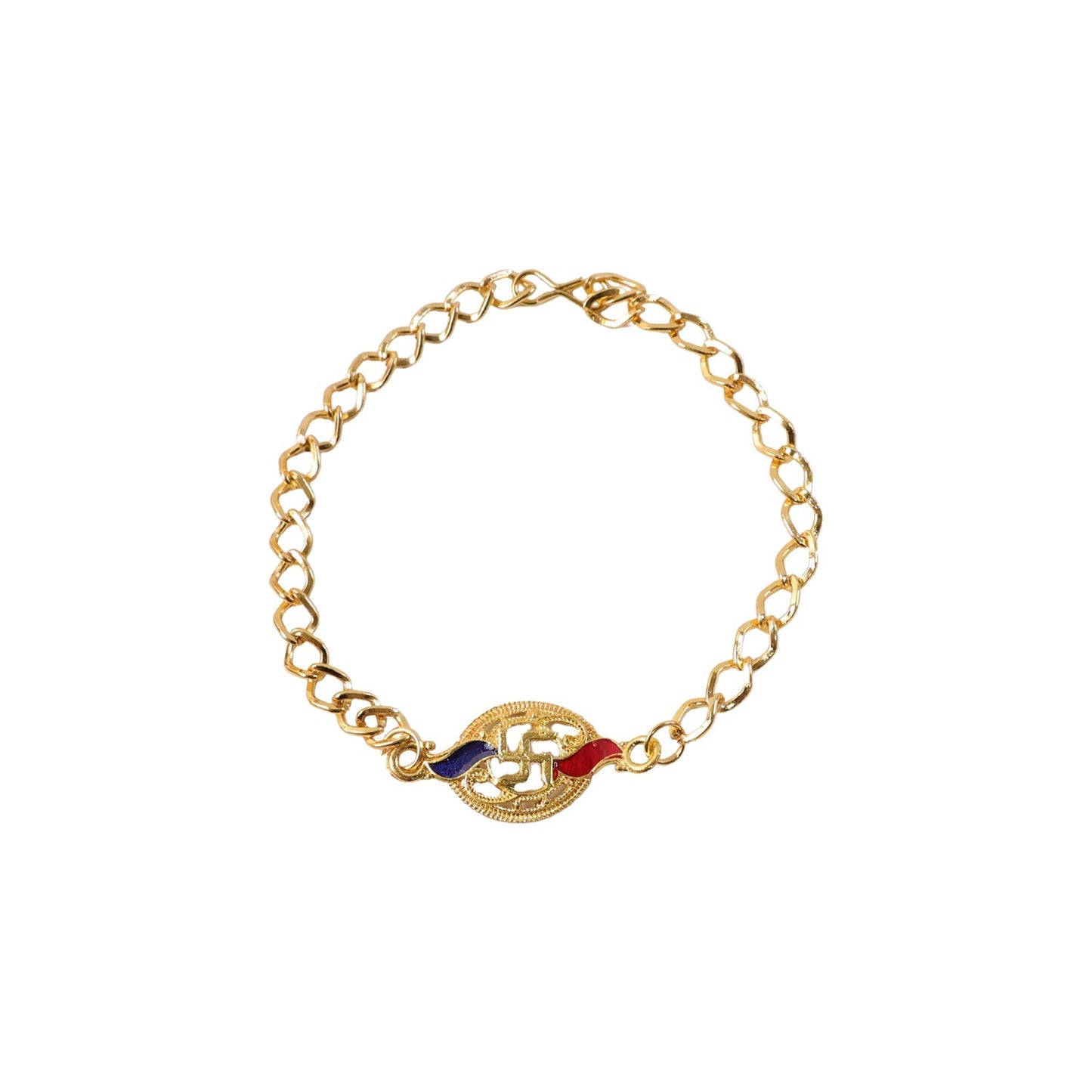 Elegant design of Swastik enamel gold-tone rakhi