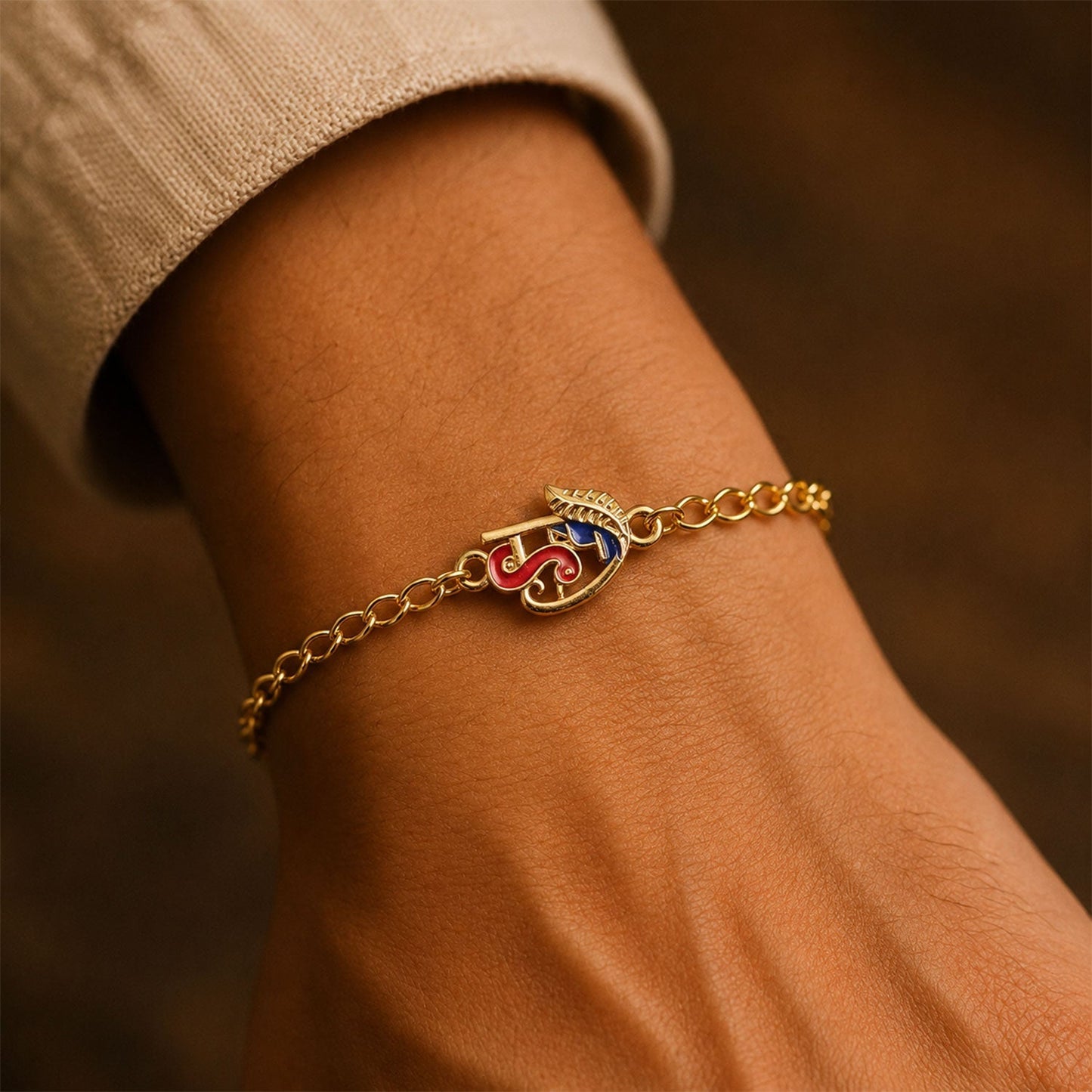 Decorative beads on colorful enamel rakhi for Raksha Bandhan