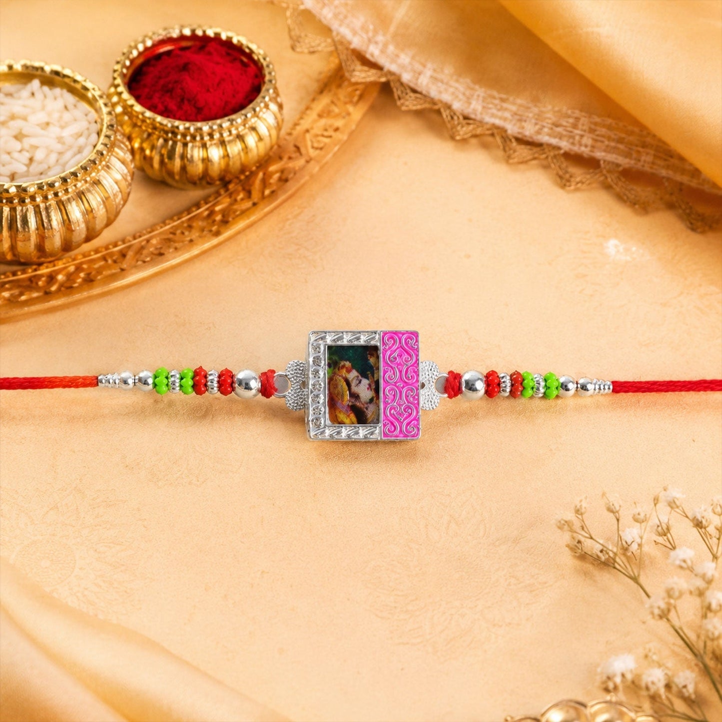 Vibrant multicolor enamel photo frame Rakhi for Brother during Rakshabandhan