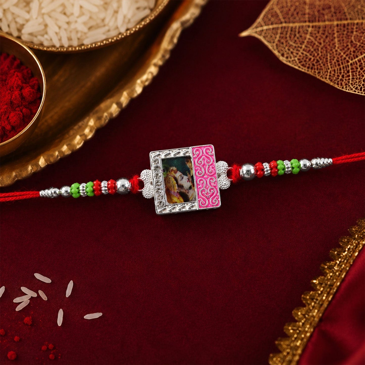 Designer multicolor enamel Rakhi with photo frame for Raksha Bandhan