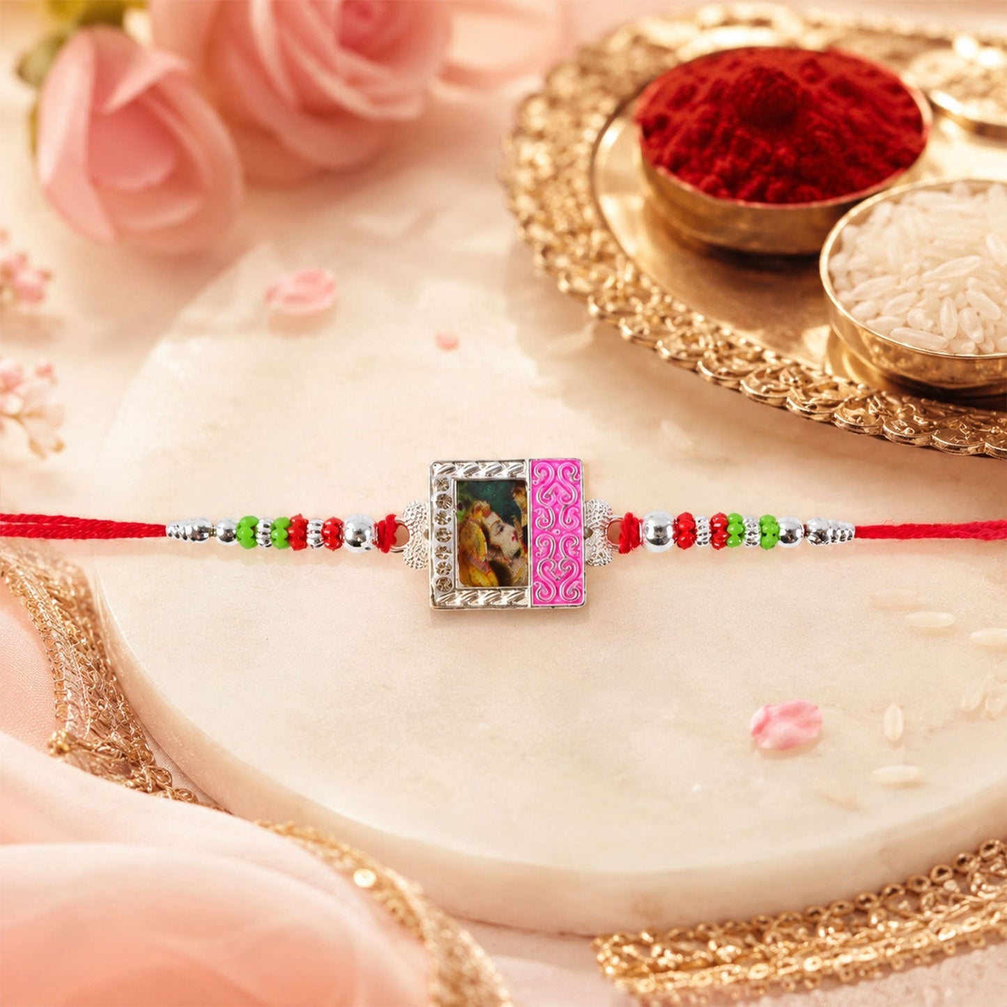 Colorful enamel design Rakhi with photo frame for Raksha Bandhan