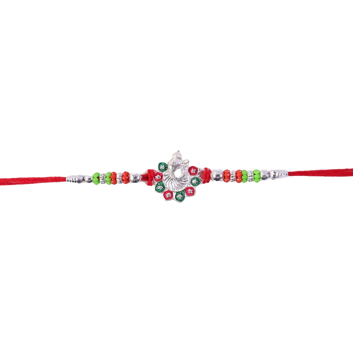 Stylish stone-studded Rakhi in silver tone for rakhi gifting