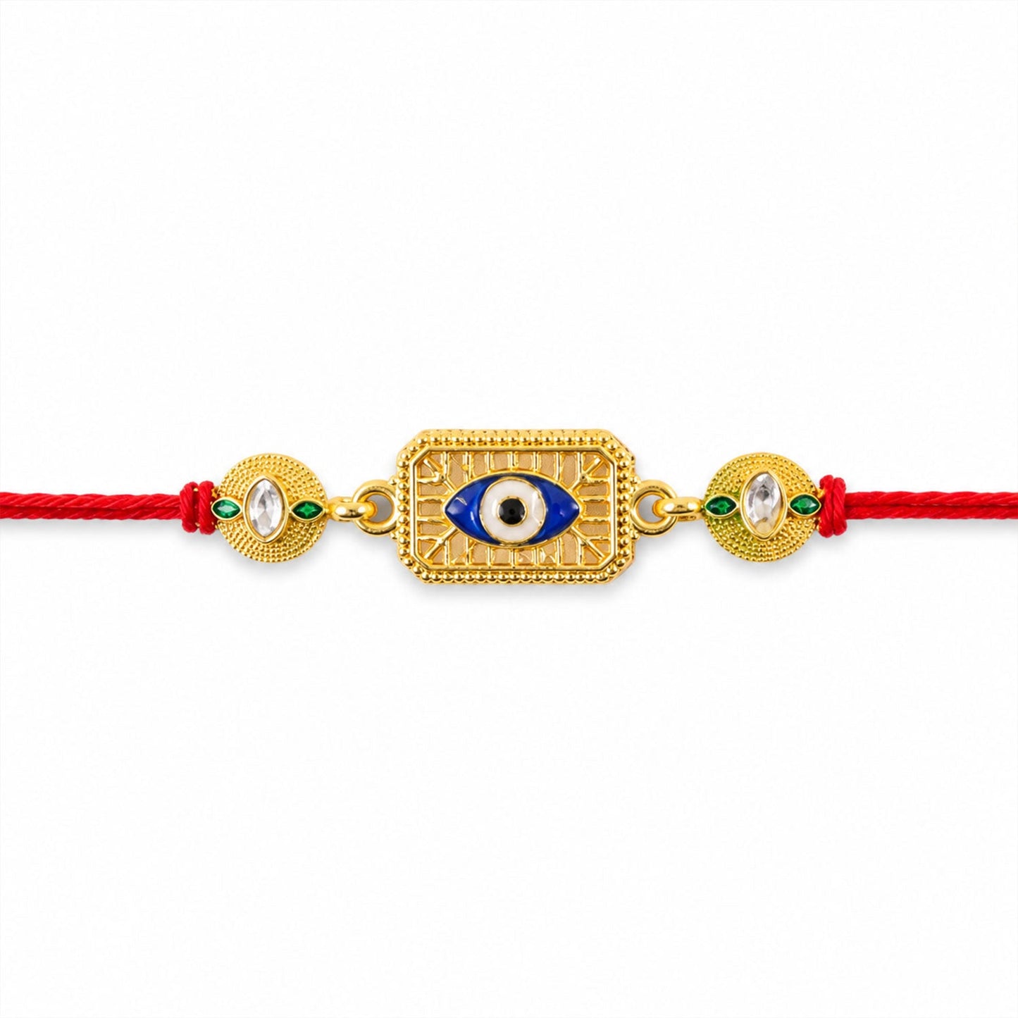 Vibrant evil eye Rakhi with stone details, perfect Raksha Bandhan gift