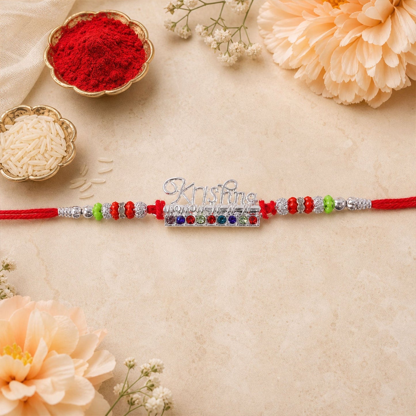 Beautiful Krishna Rakhi with intricate stone embellishments for Raksha Bandhan