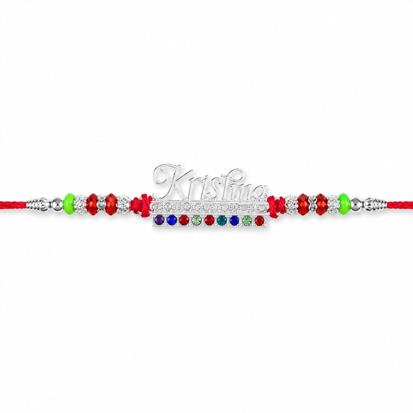 Festive Krishna Rakhi with sparkling stone accents, perfect for Raksha Bandhan