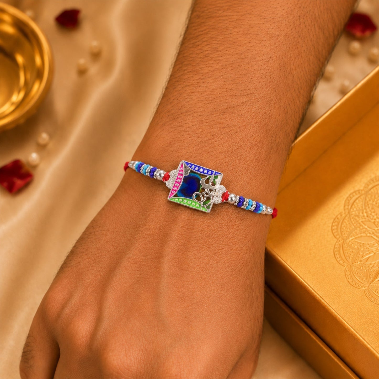 Elegant multicolor Rakhi with vibrant stones and design