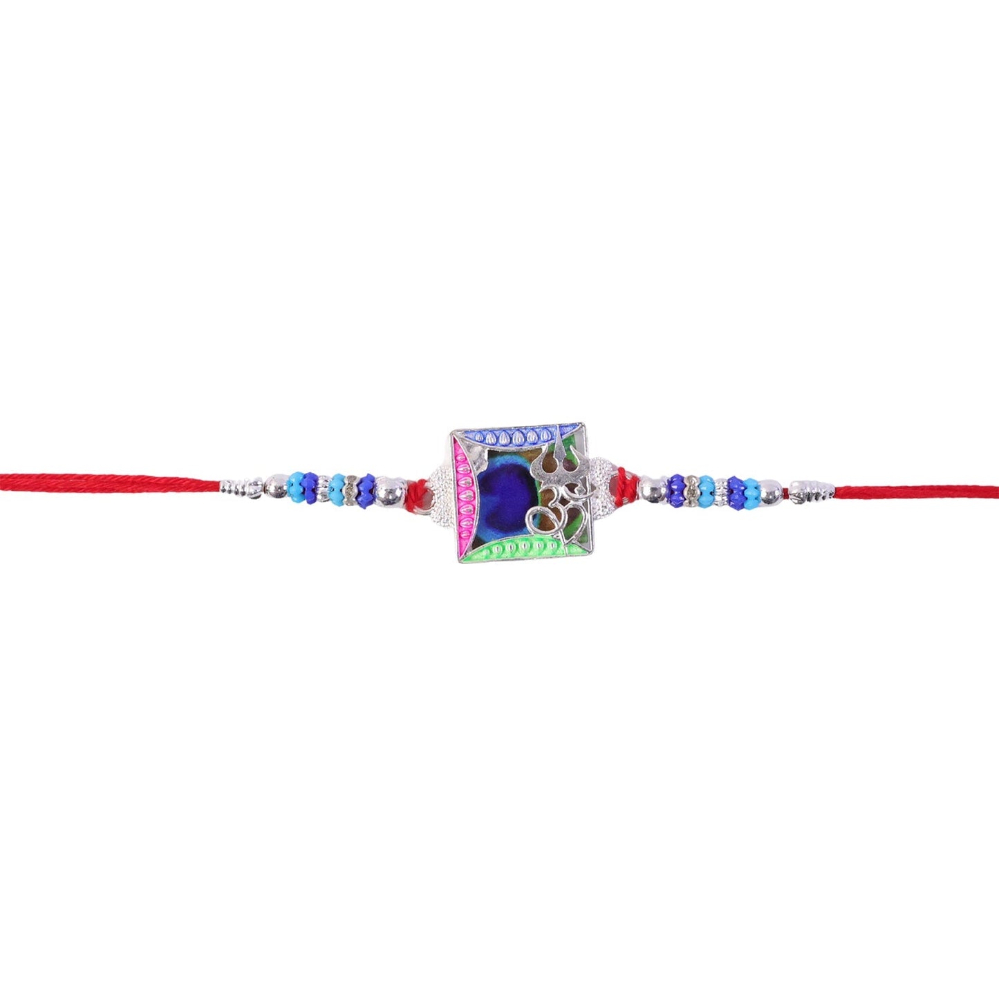 Vibrant decoration of Rakhi with multicolor stones and thread