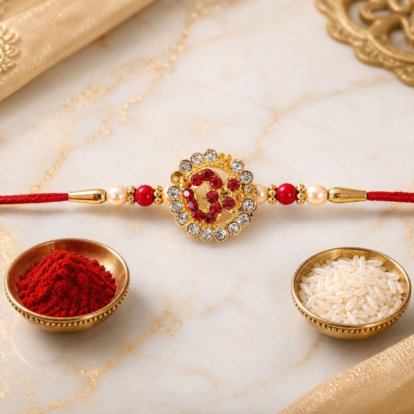 Side view of Rakhi with comfortable thread and Om symbol