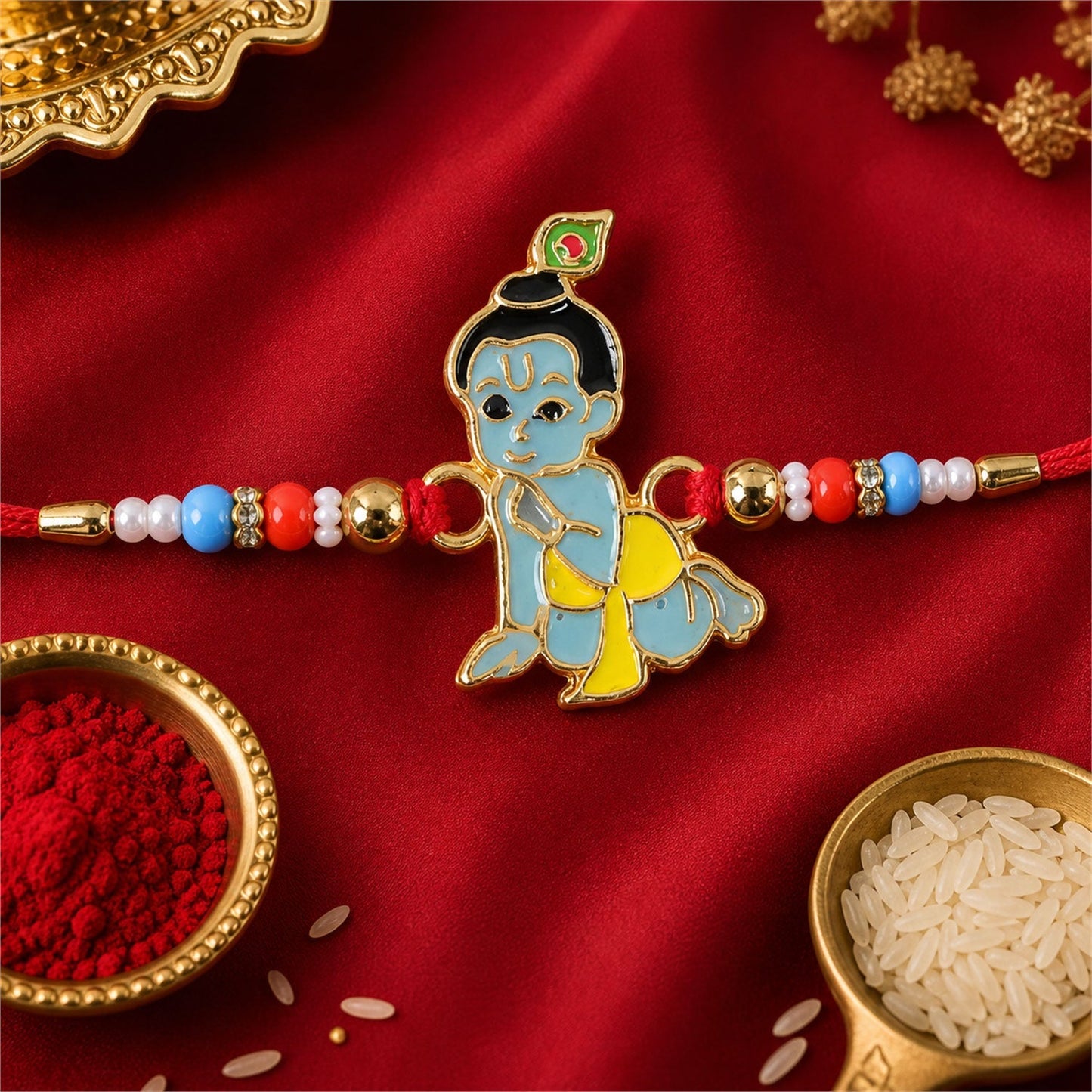 Elegant Lord Krishna Rakhi with detailed enamel work
