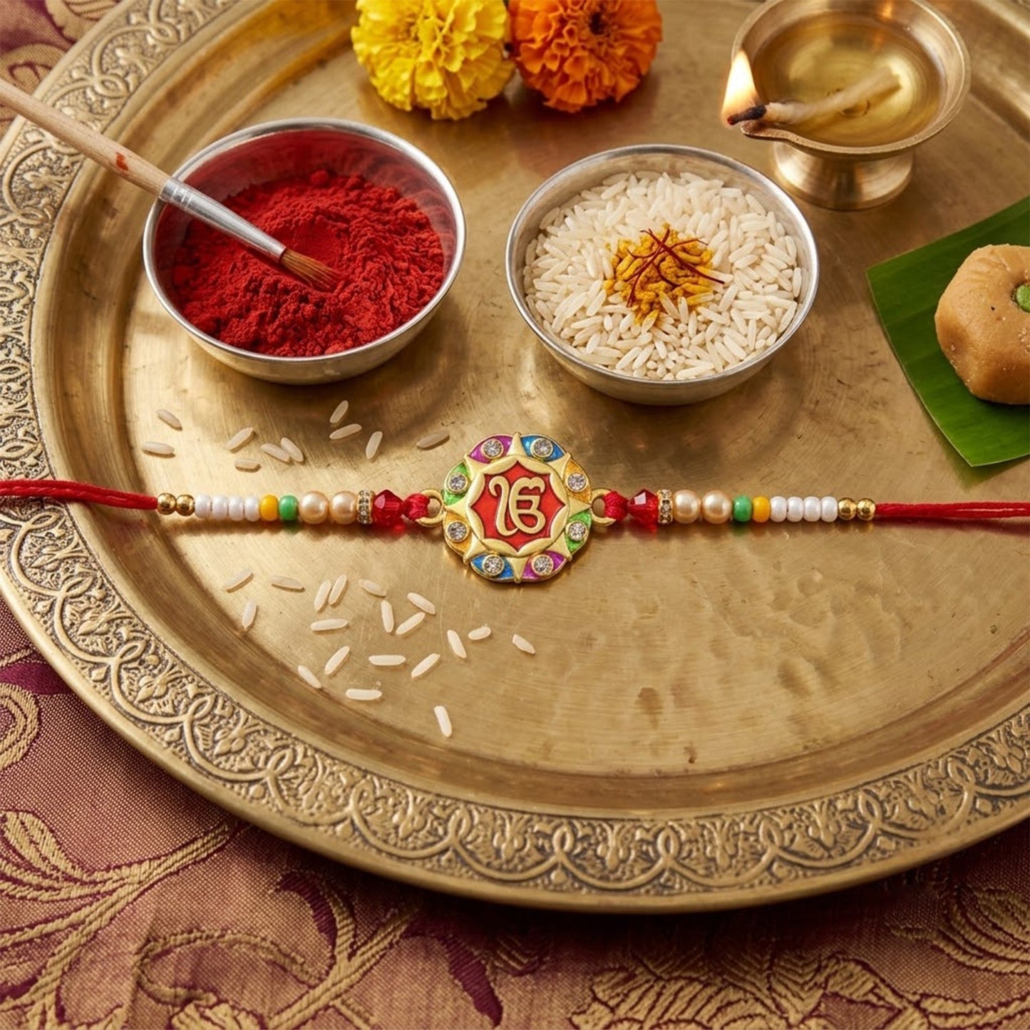 Back view of the meenakari rakhi highlighting the comfortable thread
