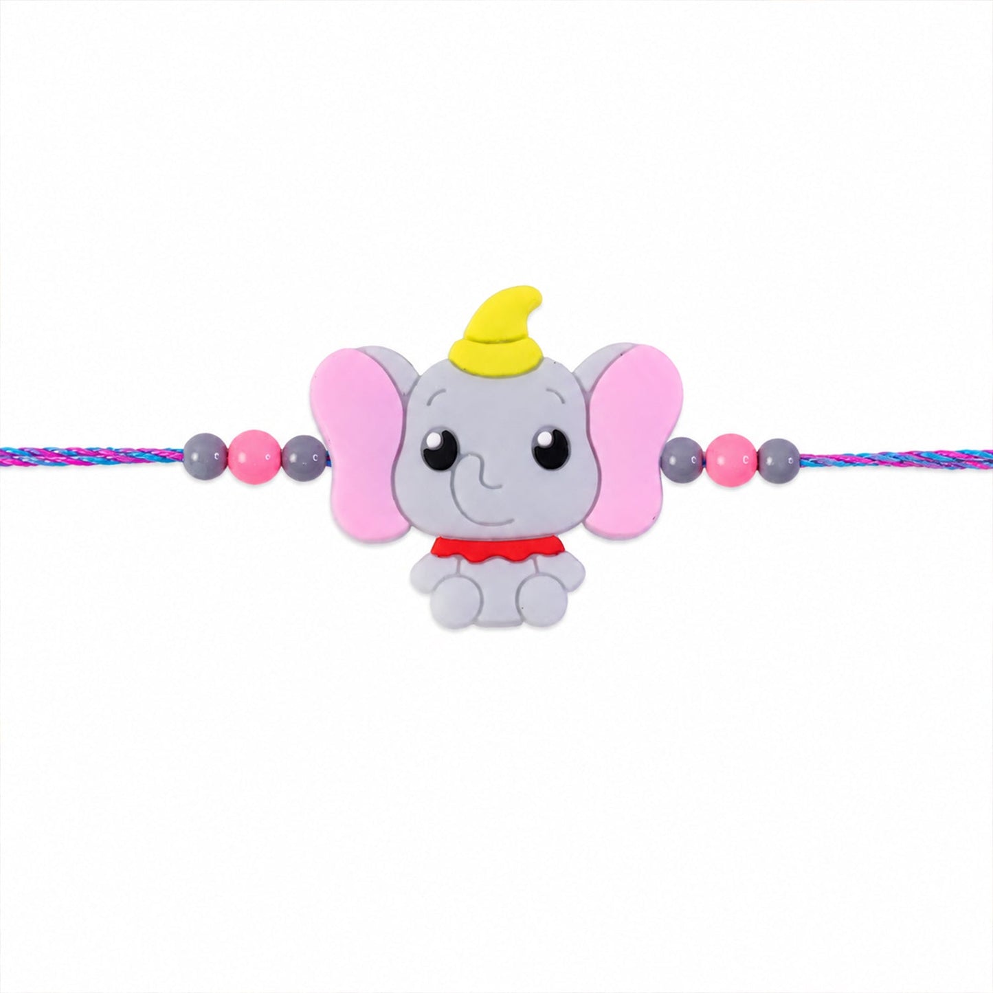 Detailed view of cute elephant motif on kids rakhi