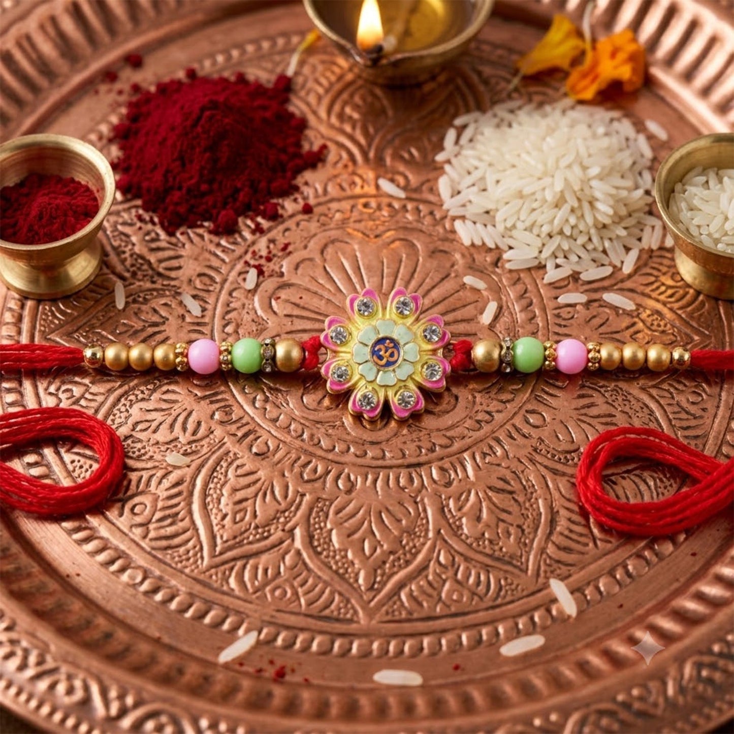 Rakhi tied on a brother's wrist with tassel detail