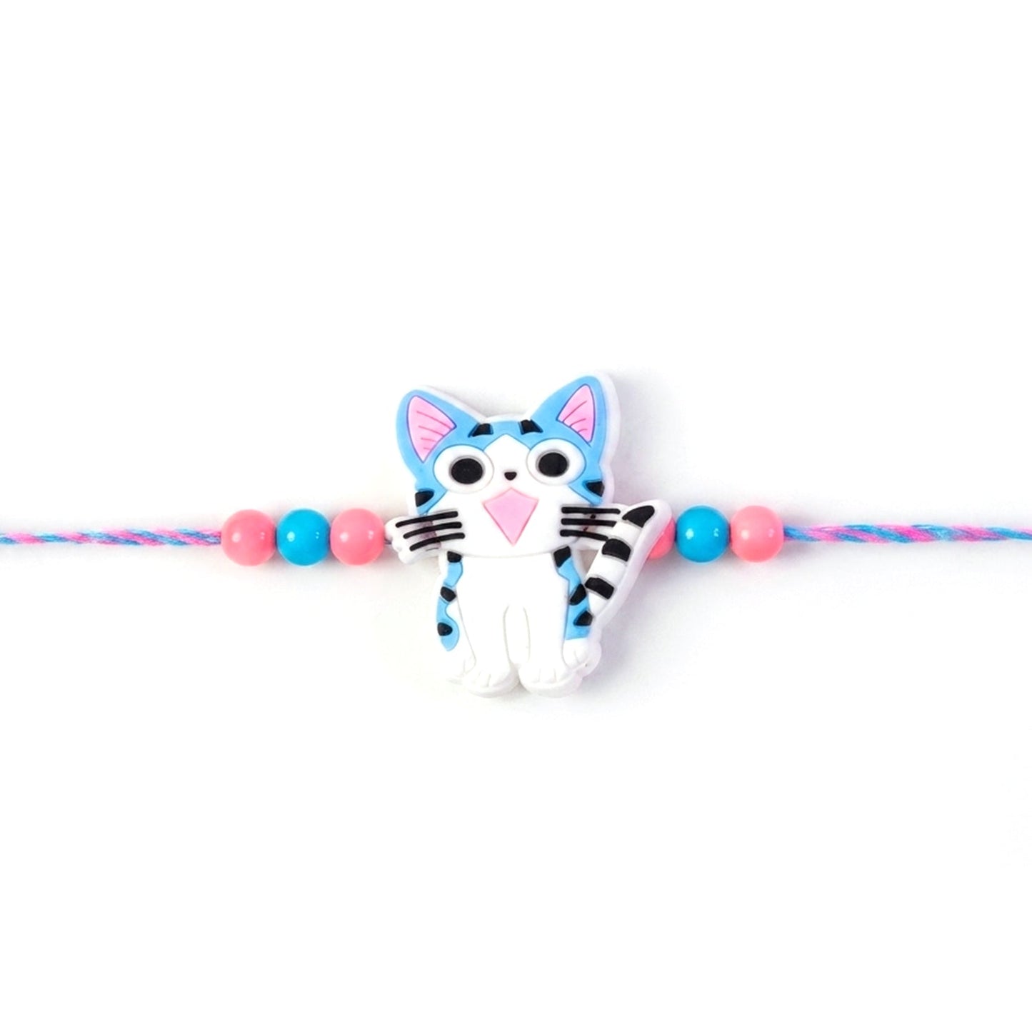 Traditional rakhi with colorful threads and kitty cat symbol