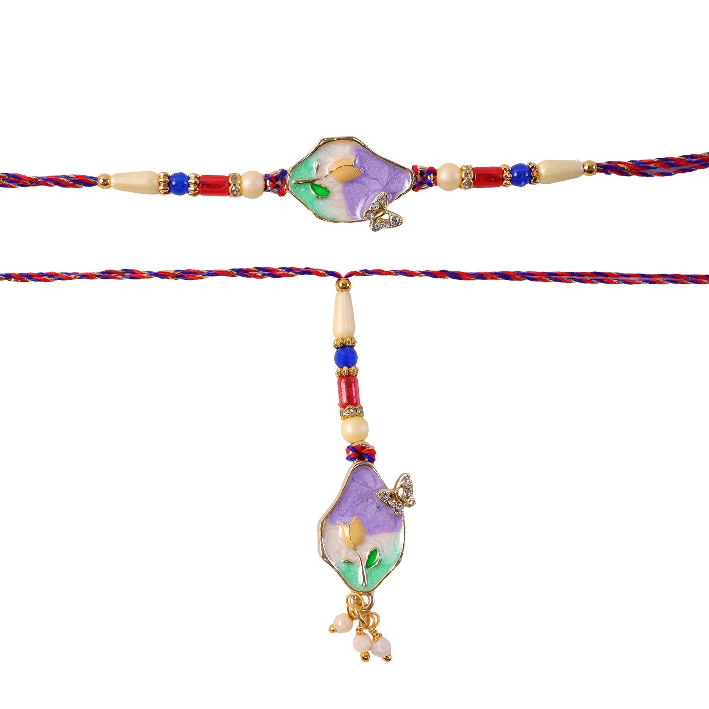 Vibrant purple kundan Rakhi with detailed floral design for brothers and sisters-in-law