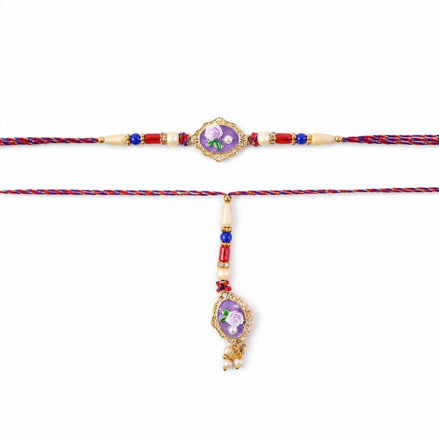 Premium Bhaiya Bhabhi Rakhi Set with attractive rose enamel design