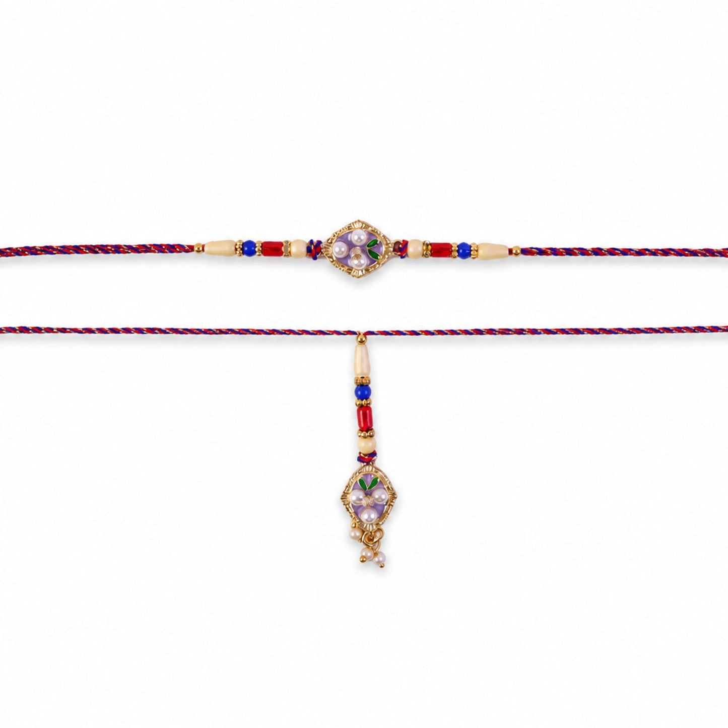 Luxury pearl diamond charm rakhi with detailed design