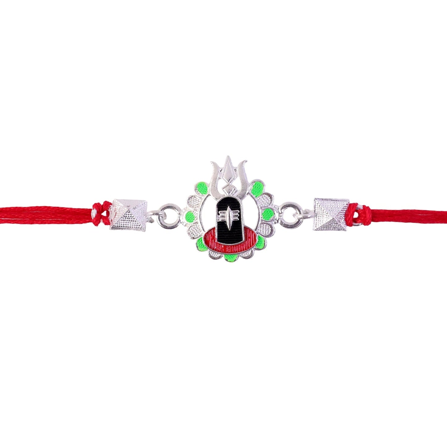 Festive Silver Shiv Lingam Trishul Rakhi with detailed craftsmanship for Raksha Bandhan