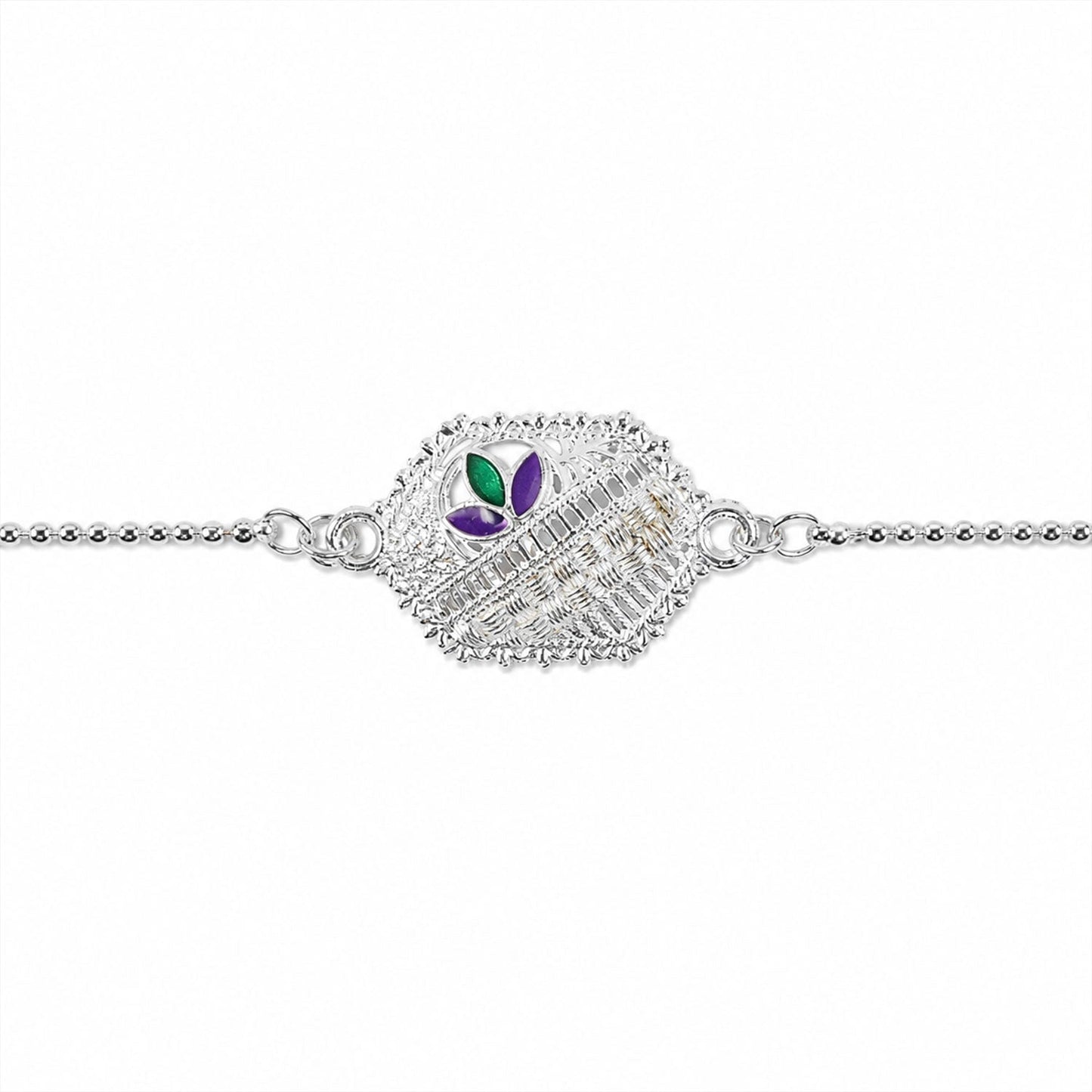 Silver enamel chain bracelet showcasing craftsmanship for Rakhi gift