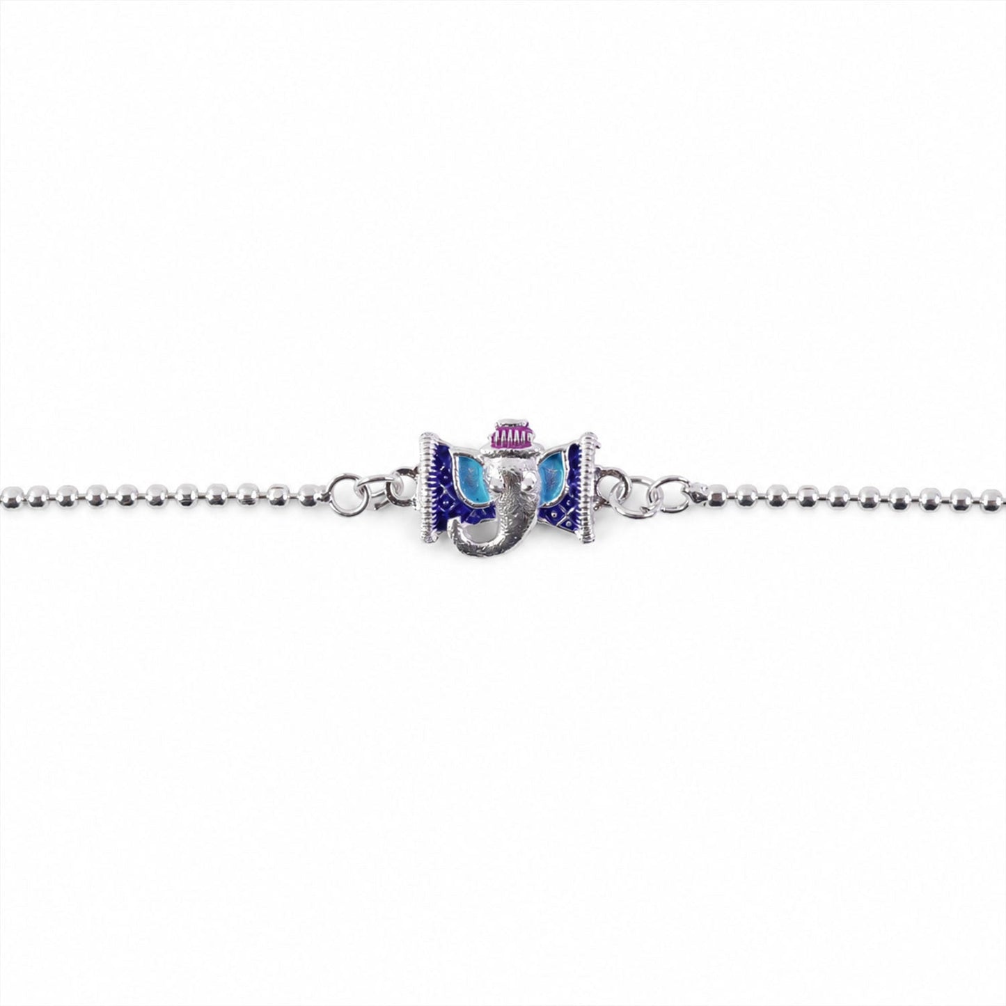Beautifully designed Silver Ganesha bracelet with vibrant enamel details for celebrations