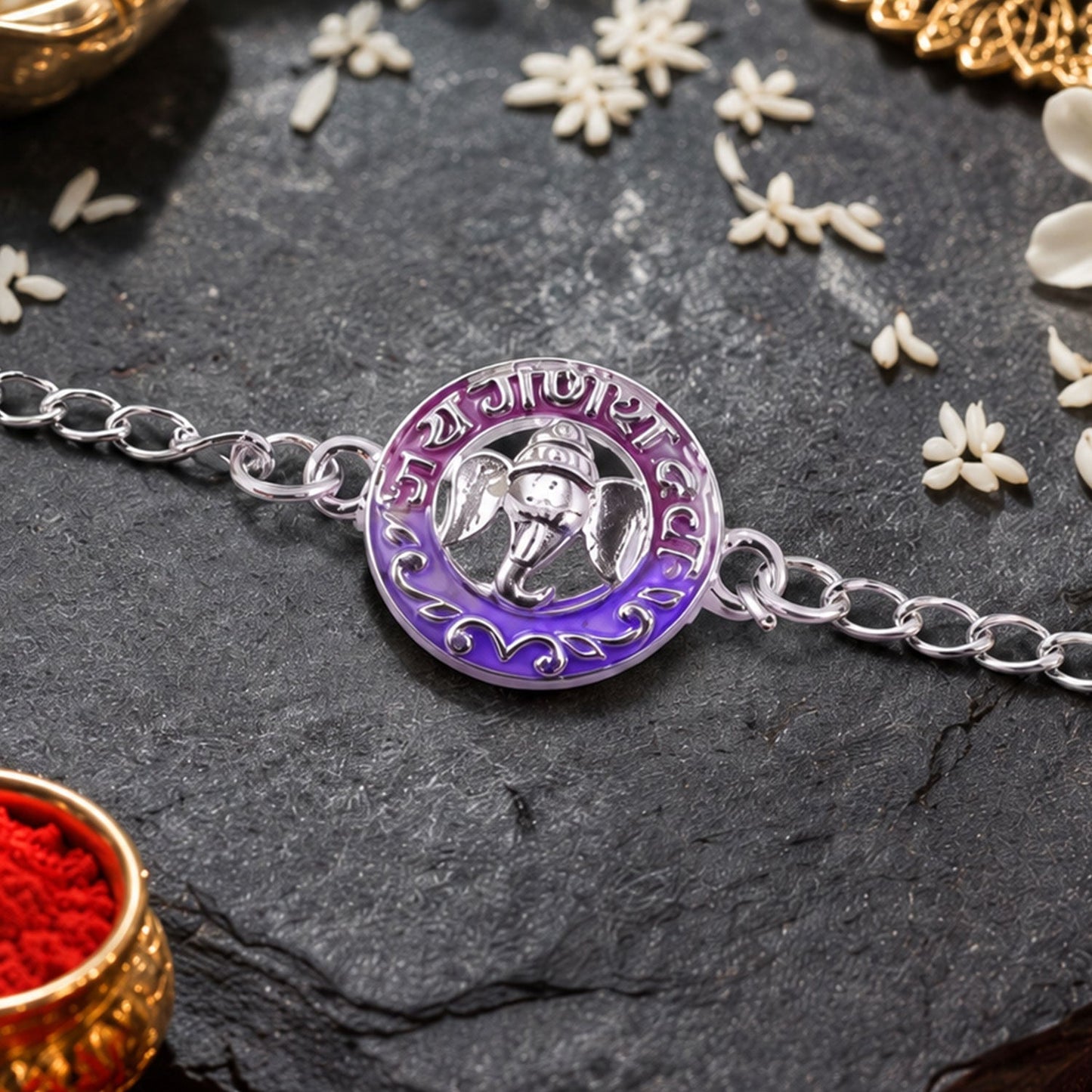 Stylish Ganesha enamel bracelet in silver for brothers during Rakshabandhan