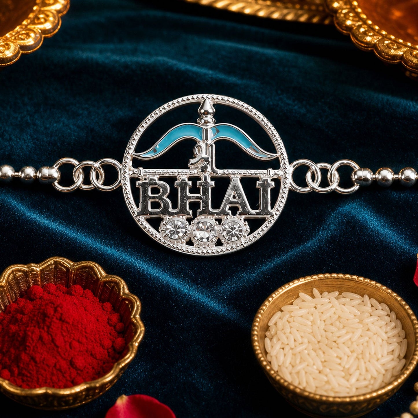 Colorful enamel Bhai Rakhi with adjustable chain for siblings