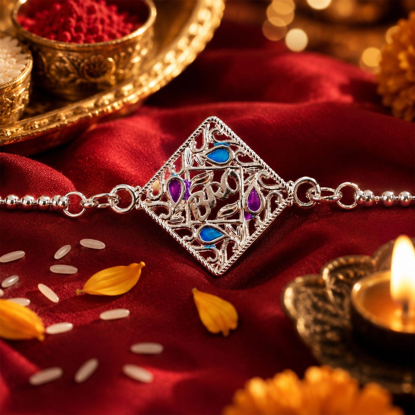Fashionable silver chain bracelet with enamel accents for brothers and sisters