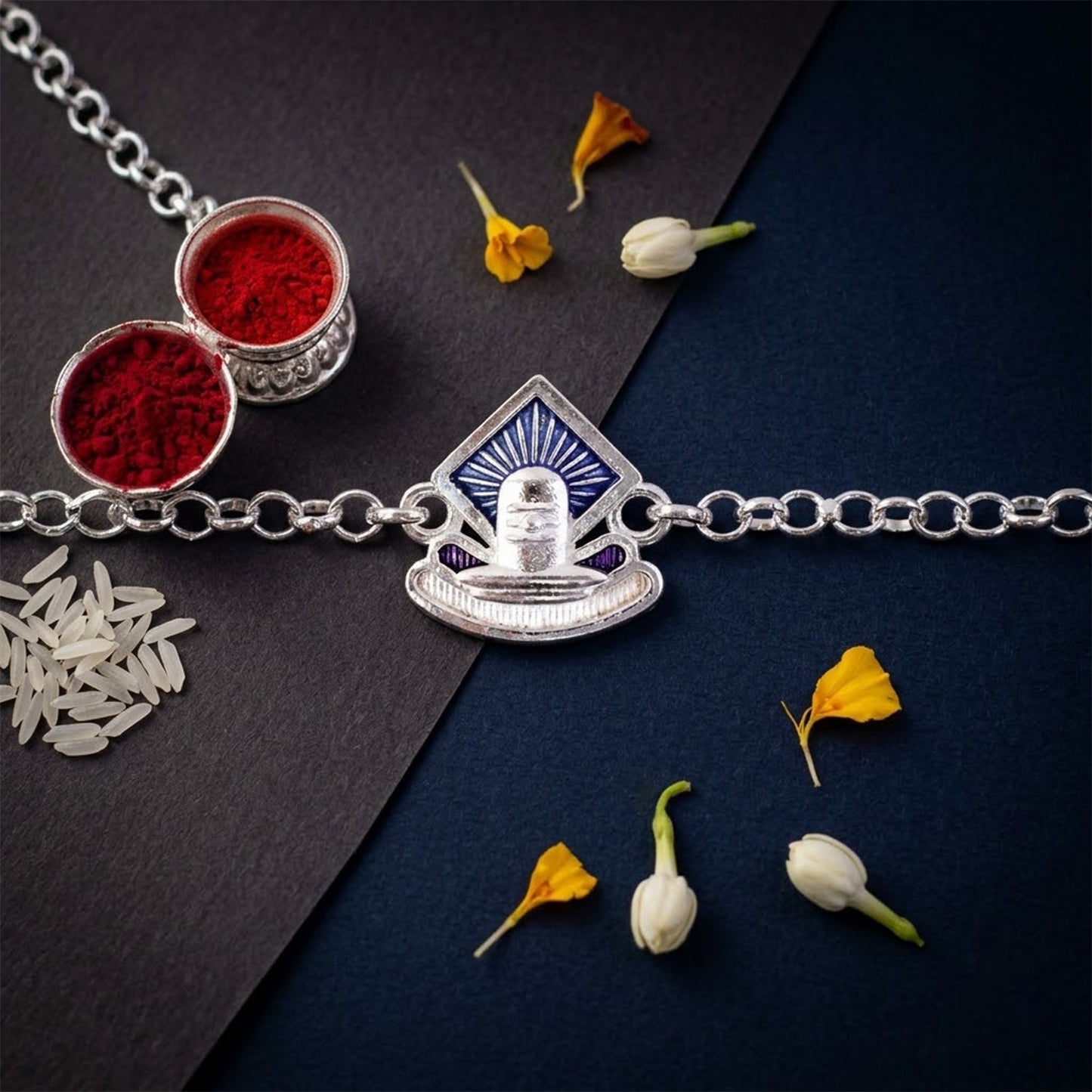 Beautiful Shiv Lingam Rakhi with vibrant enamel design for brothers