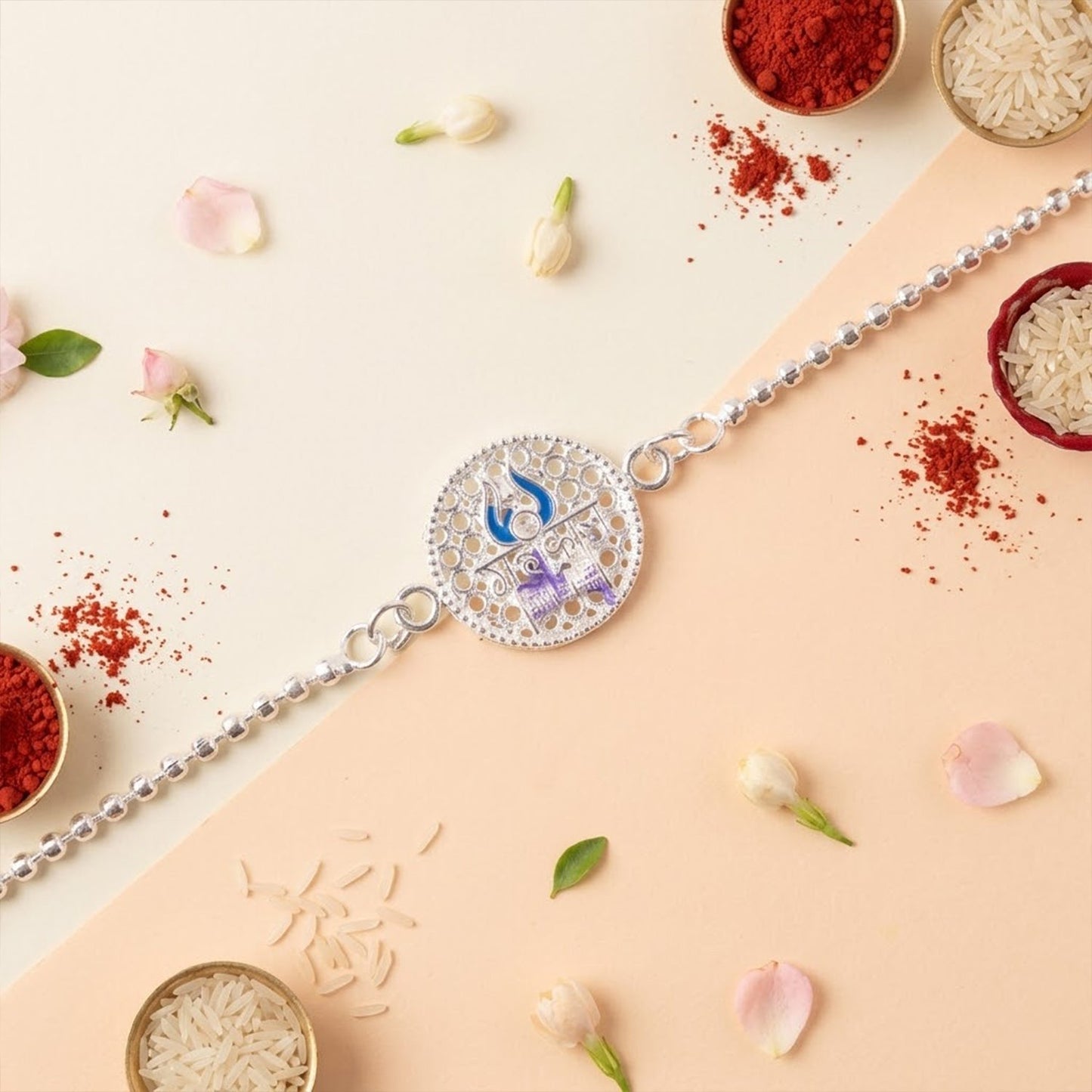 Premium Mahakal Trishul Rakhi with enamel work and traditional thread