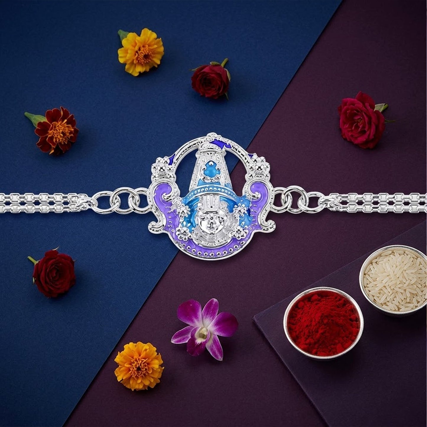 Elegant Rakhi with enamel charm for brother, perfect for Raksha Bandhan 2026