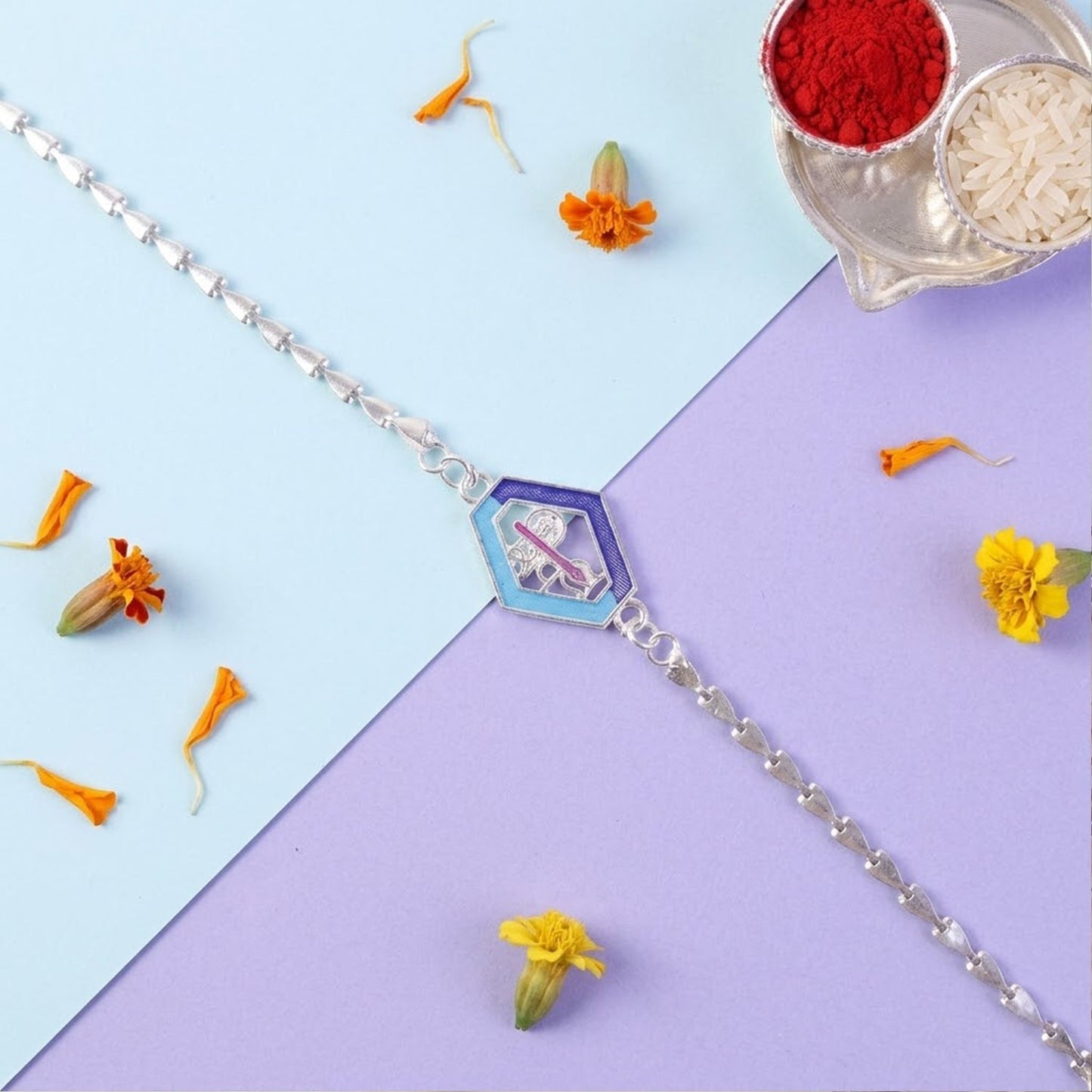 Stylish Shiva text enamel Rakhi with premium finishing