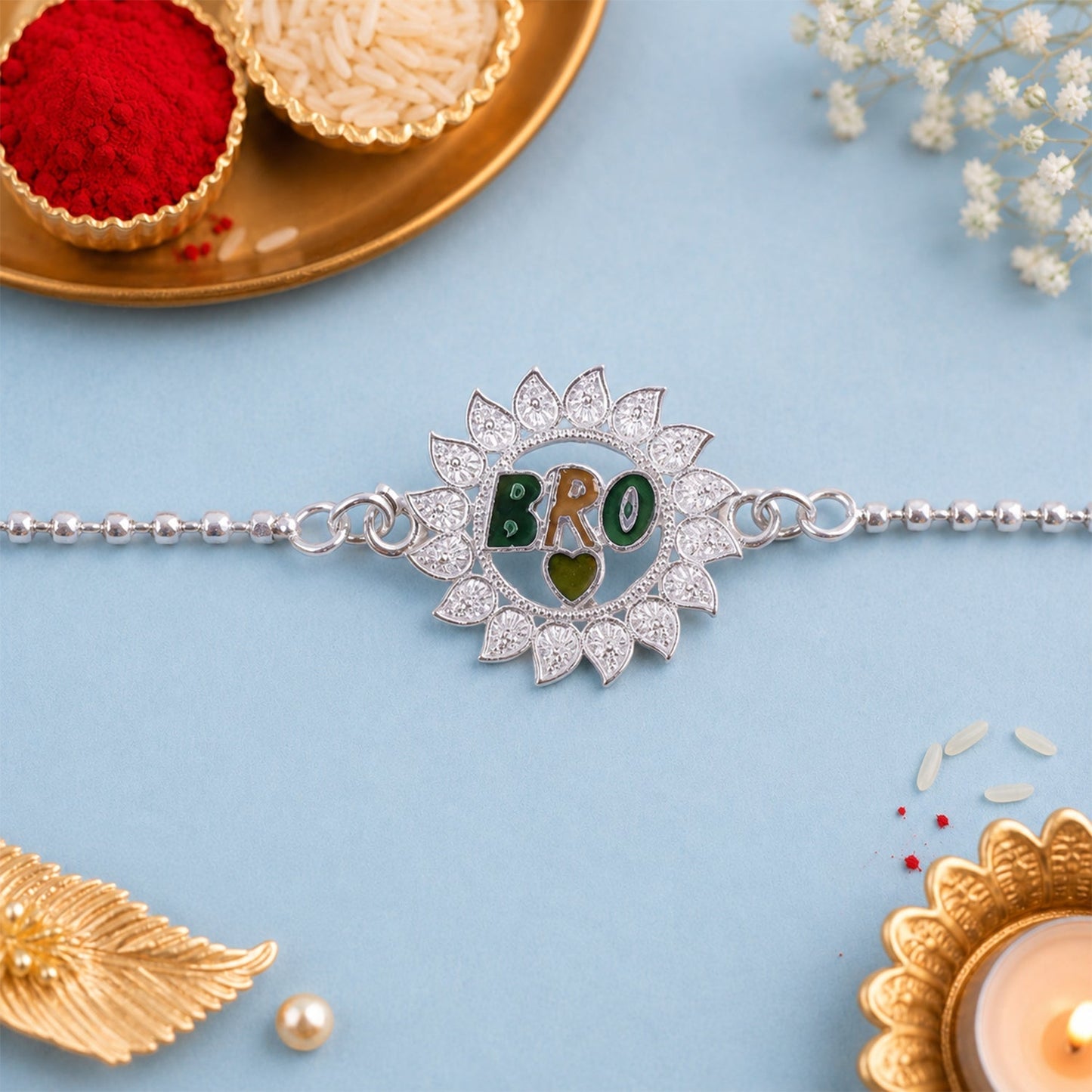 Elegant traditional Rakhi with colorful thread and embellishments