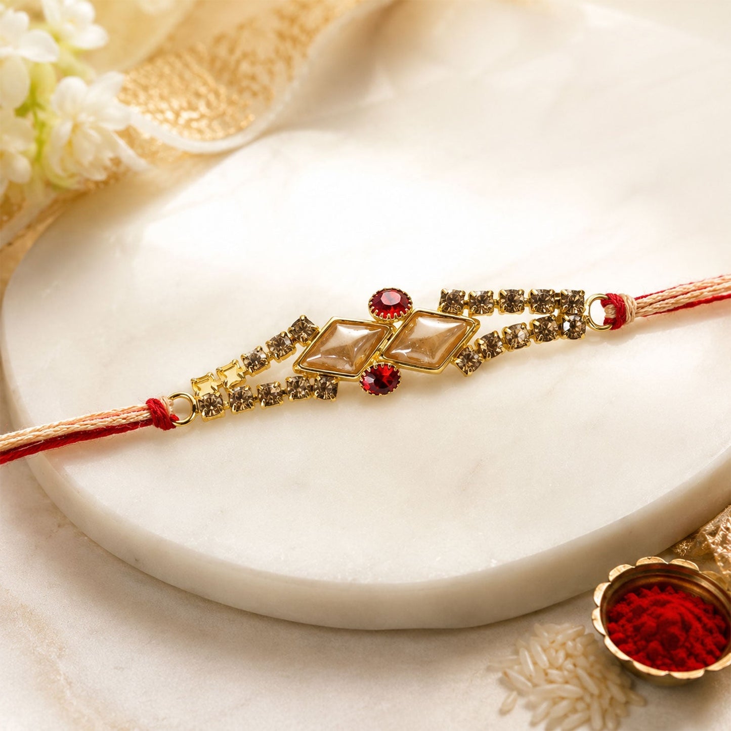 Diamond Kundan Stone Crystal Studded Fancy Thread Rakhi for Brother