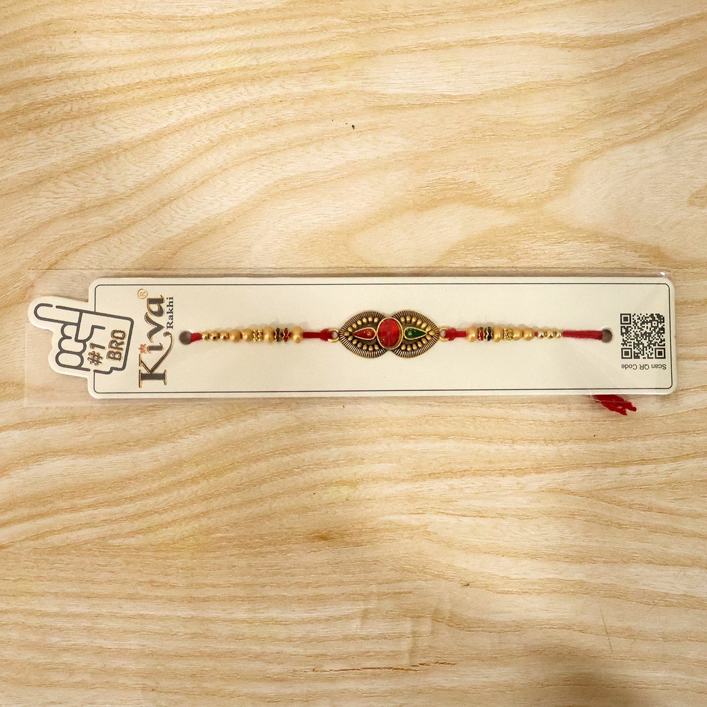 Antique Oval Dual Enamel Charm Crystal Stone Bead Thread Rakhi for Brother