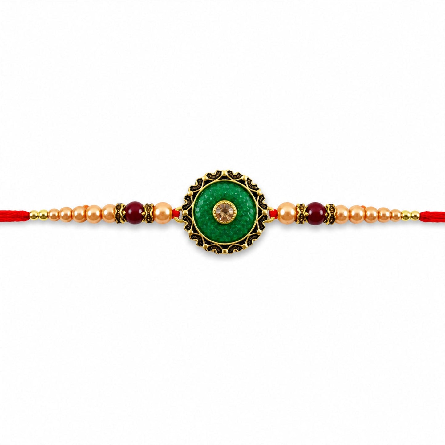 Round Meenakari Enamel Kundan Charm Pearl Bead Rakhi for Brother