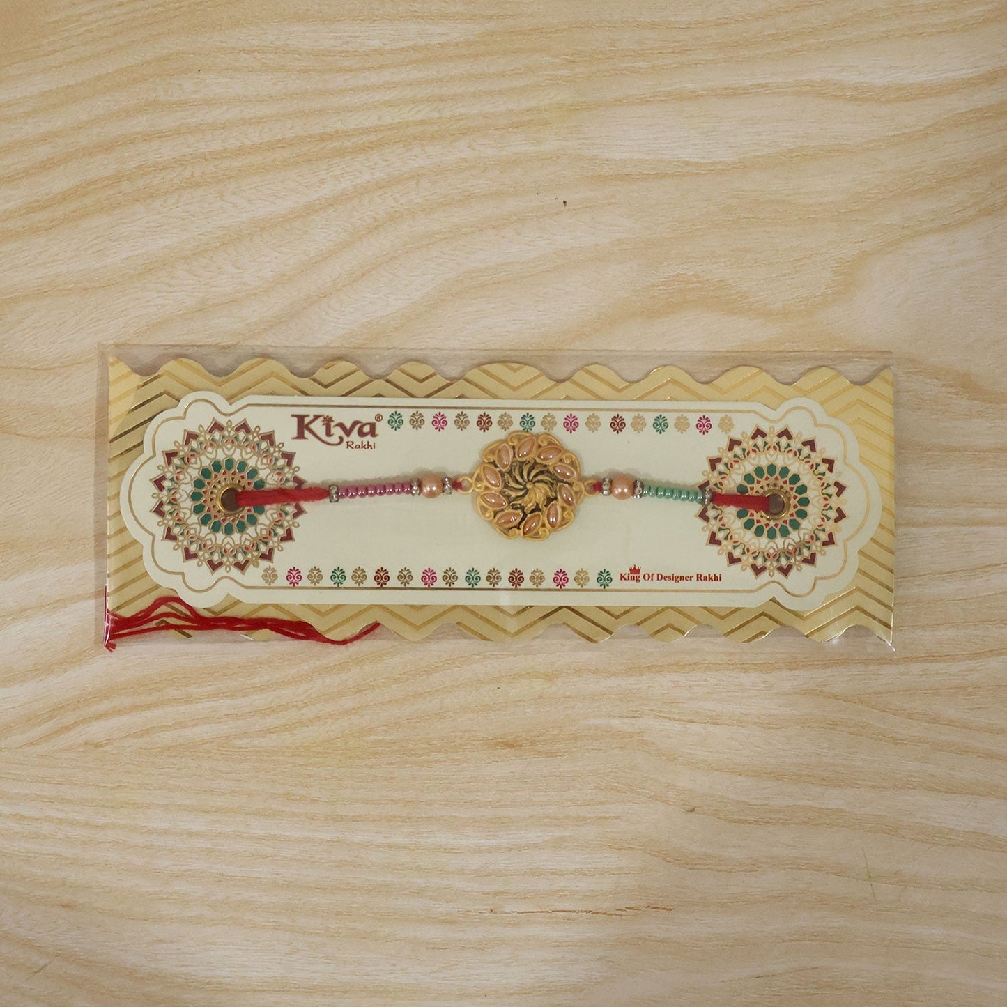 Round Floral Kundan Stone Pearl Bead Rakhi for Brother