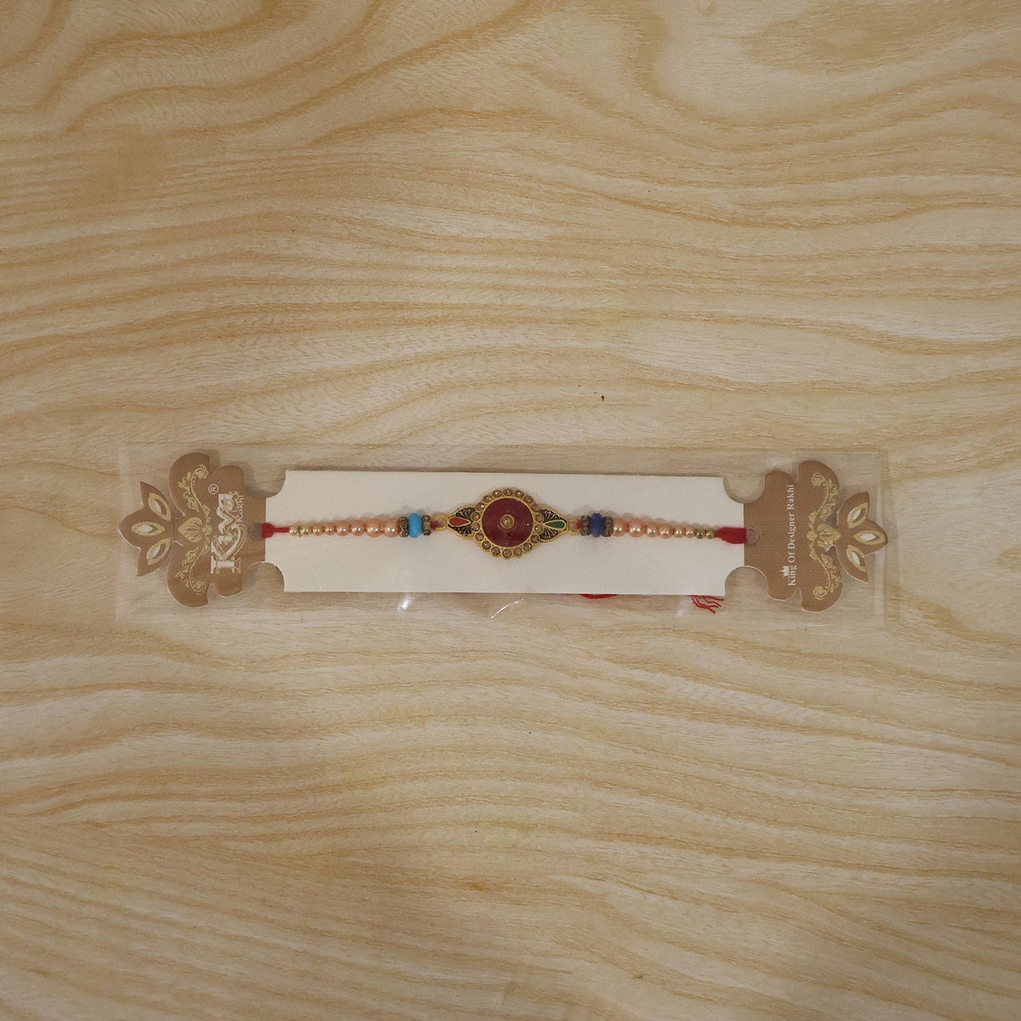 Round Antique Meenakari Enamel Charm Pearl Crystal Bead Rakhi for Brother