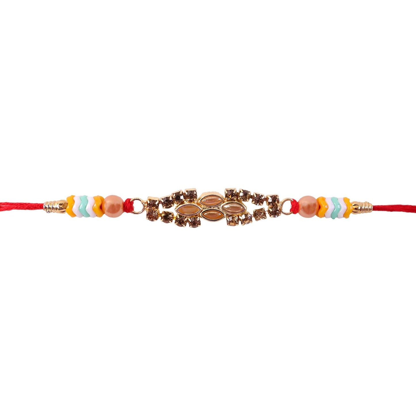 Oval Kundan Marquise Stone Crystal Bead Fancy Thread Rakhi for Brother