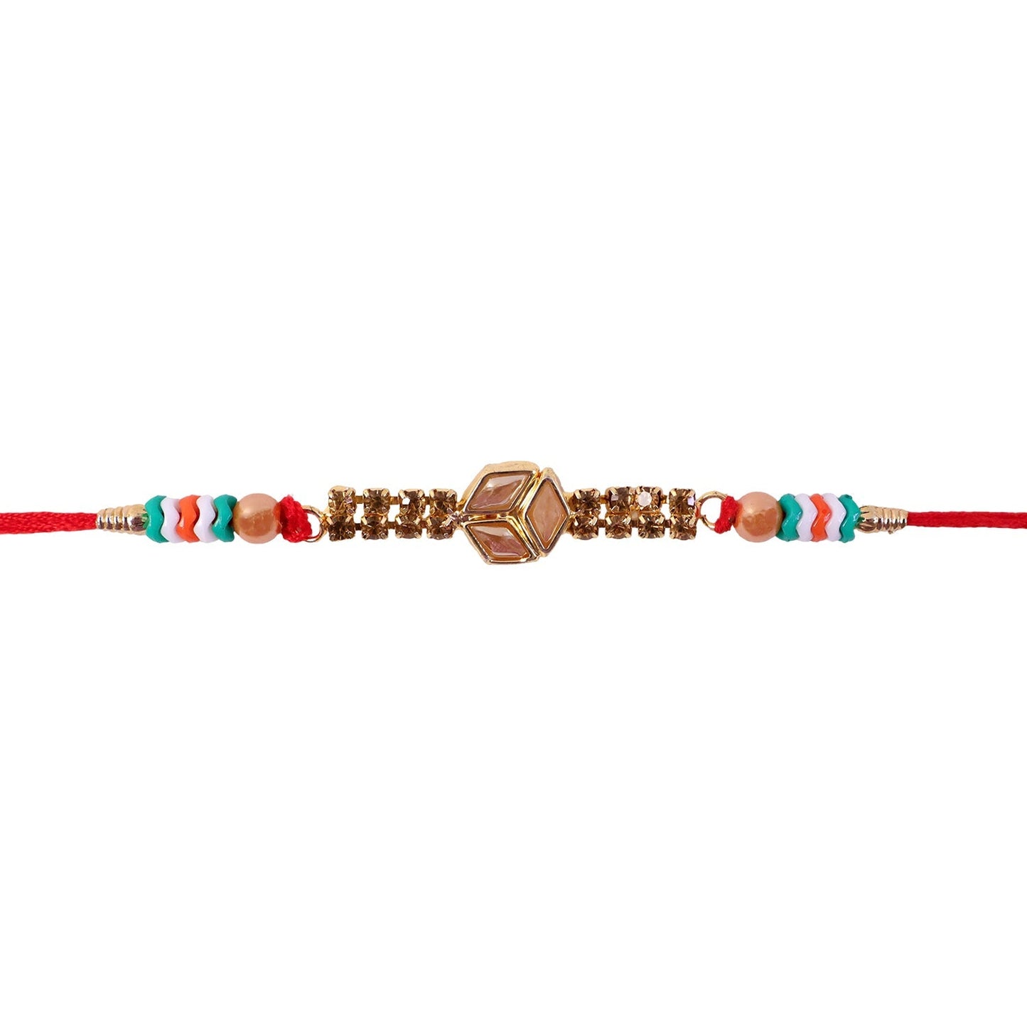 Hexagon Kundan Marquise Stone Crystal Bead Fancy Thread Rakhi for Brother