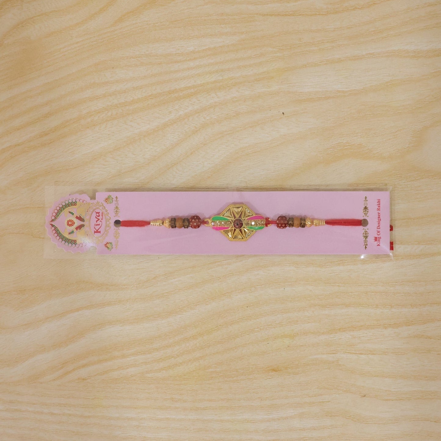Hexagon Kundan Meenakari Enamel Rudraksha Bead Thread Rakhi for Brother