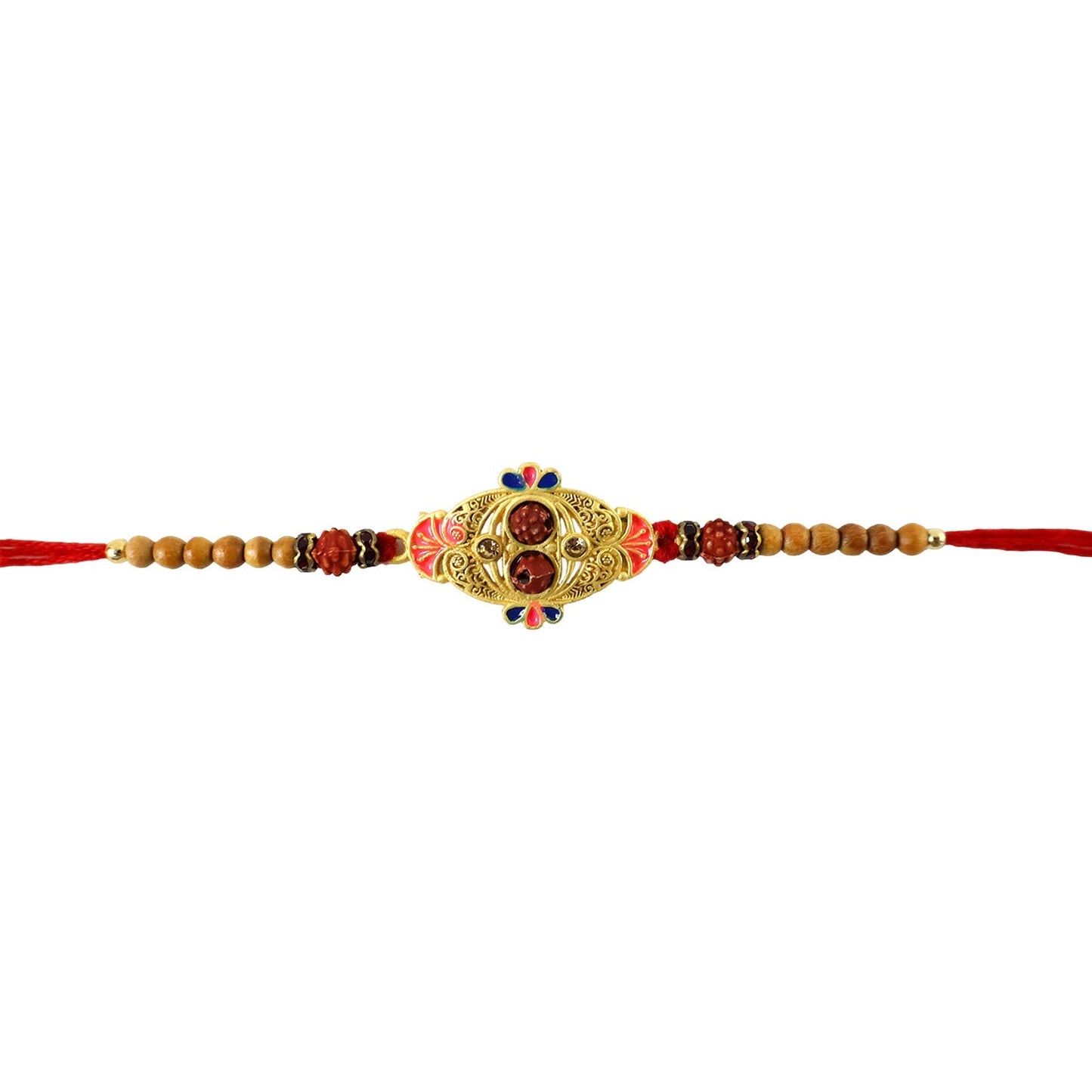Oval Meenakari Rudraksha Bead Enamel Charm Thread Rakhi for Brother