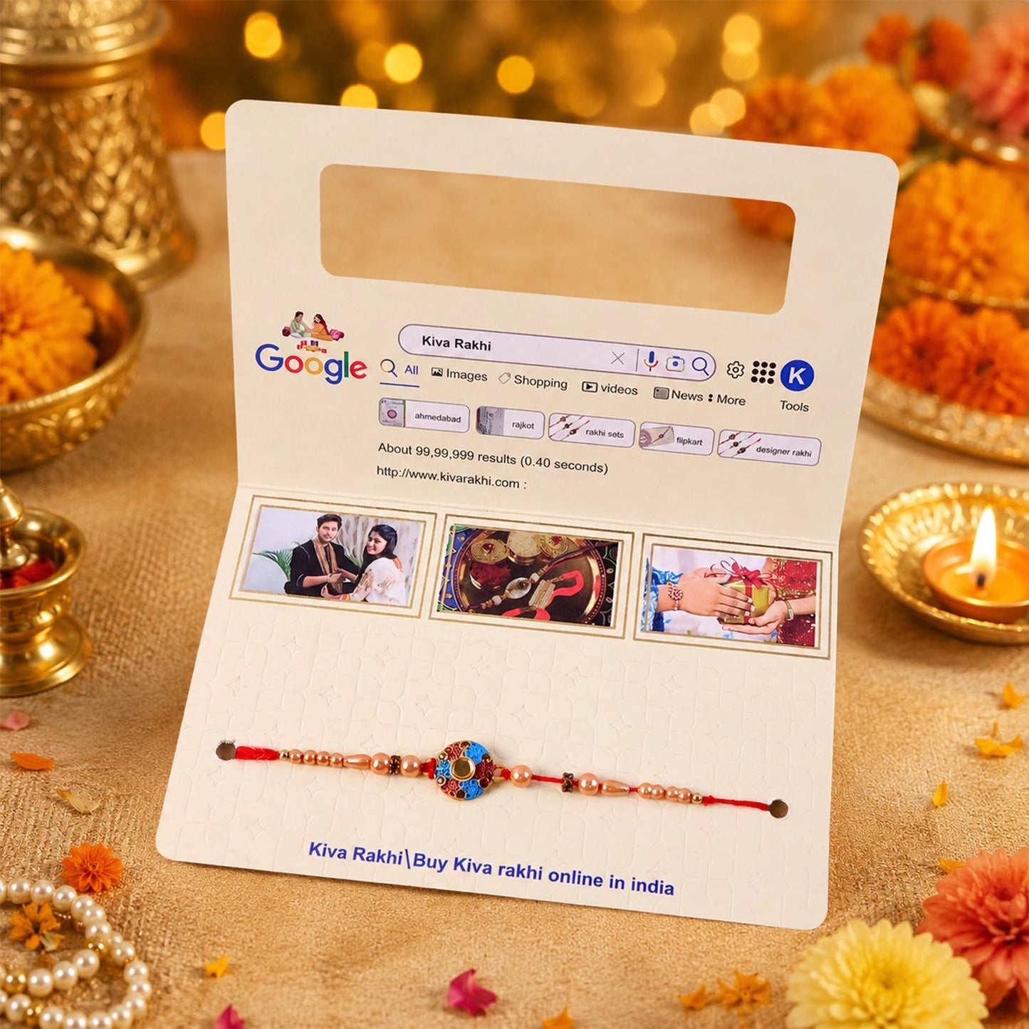 Round Meenakari Enamel Kundan Pearl Bead Fancy Thread Rakhi for Brother