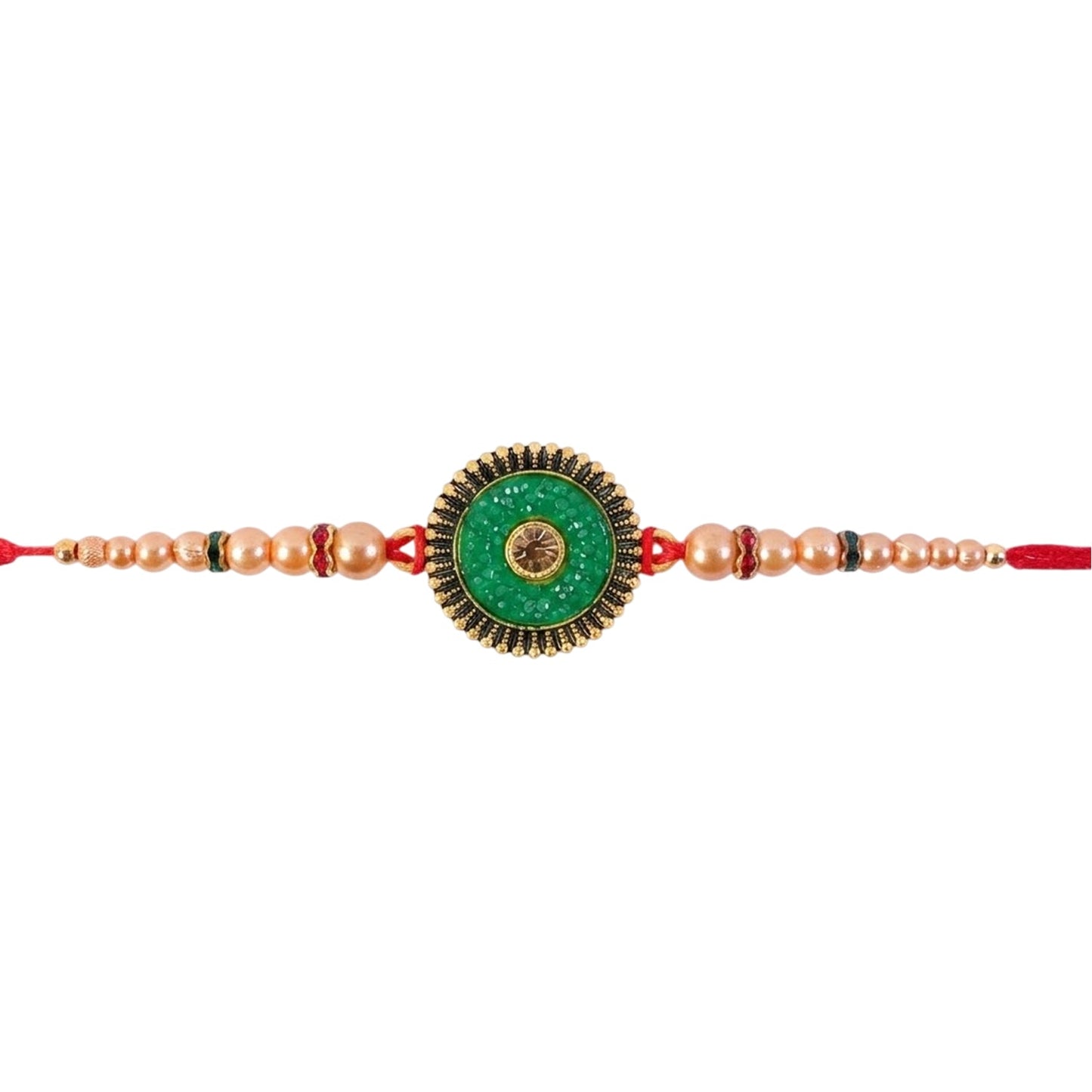 Round Antique Meenakari Enamel Kundan Pearl Bead Thread Rakhi for Brother
